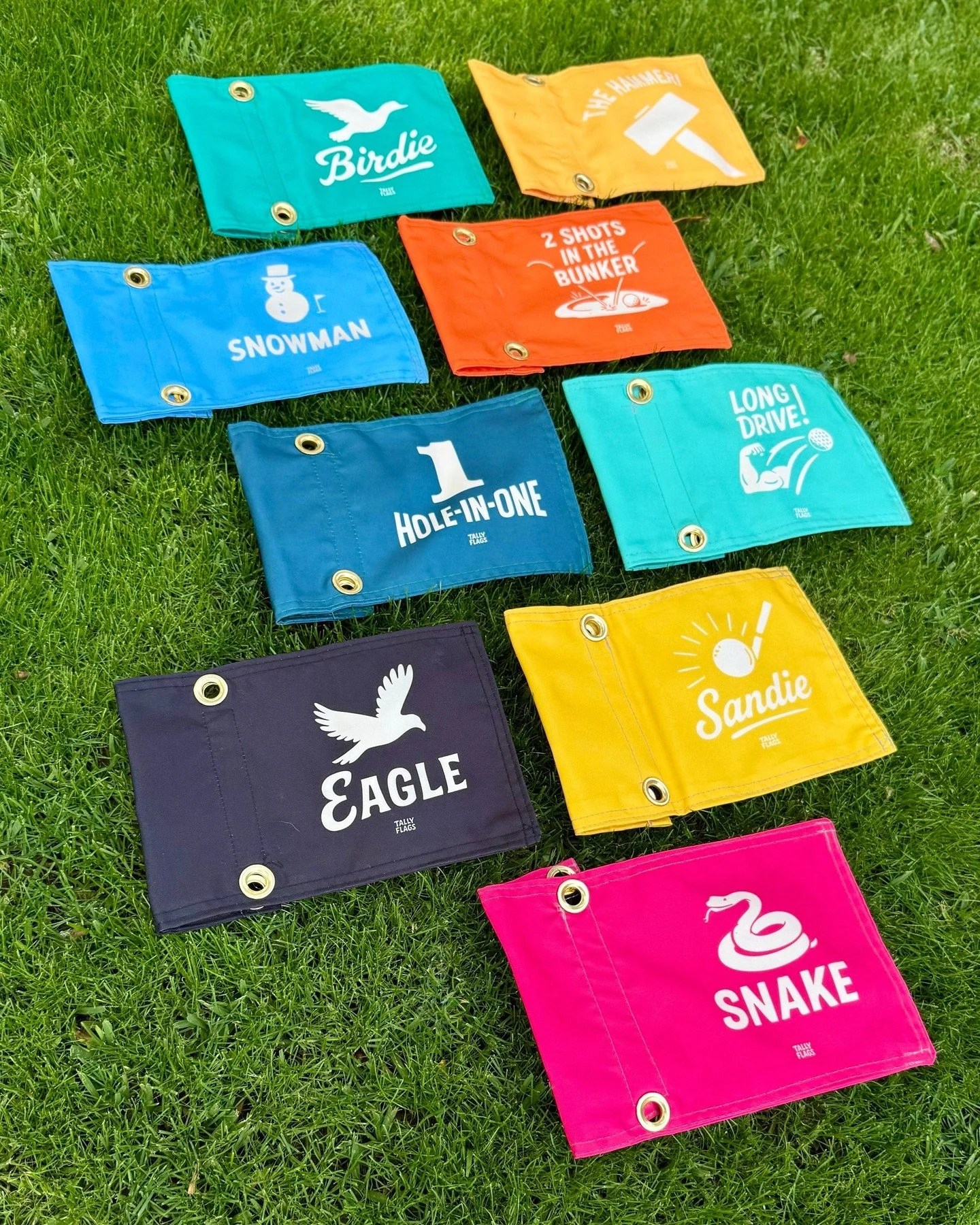 Meet the lineup. 🚩⛳️

Birdie. Eagle. Hole-In-One.
Long Drive. Sandie.

The Hammer. Snowman. Snake.
2 Shots in the Bunker. Triple Bogie.

Every golf round has highlights&hellip; and humbling moments.
Tally Flags turn them into a game inside the game.