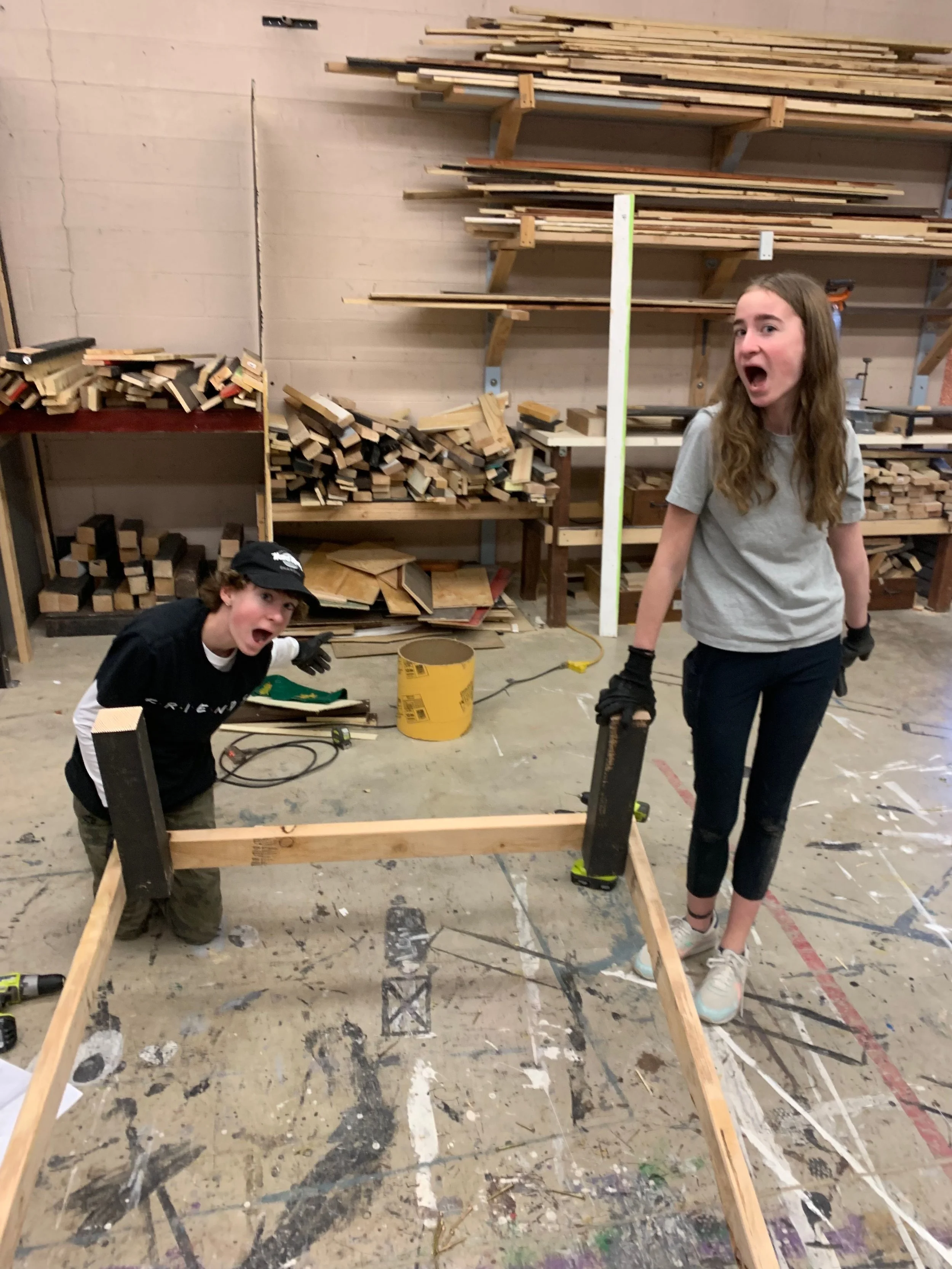 Reagan and I building the bed