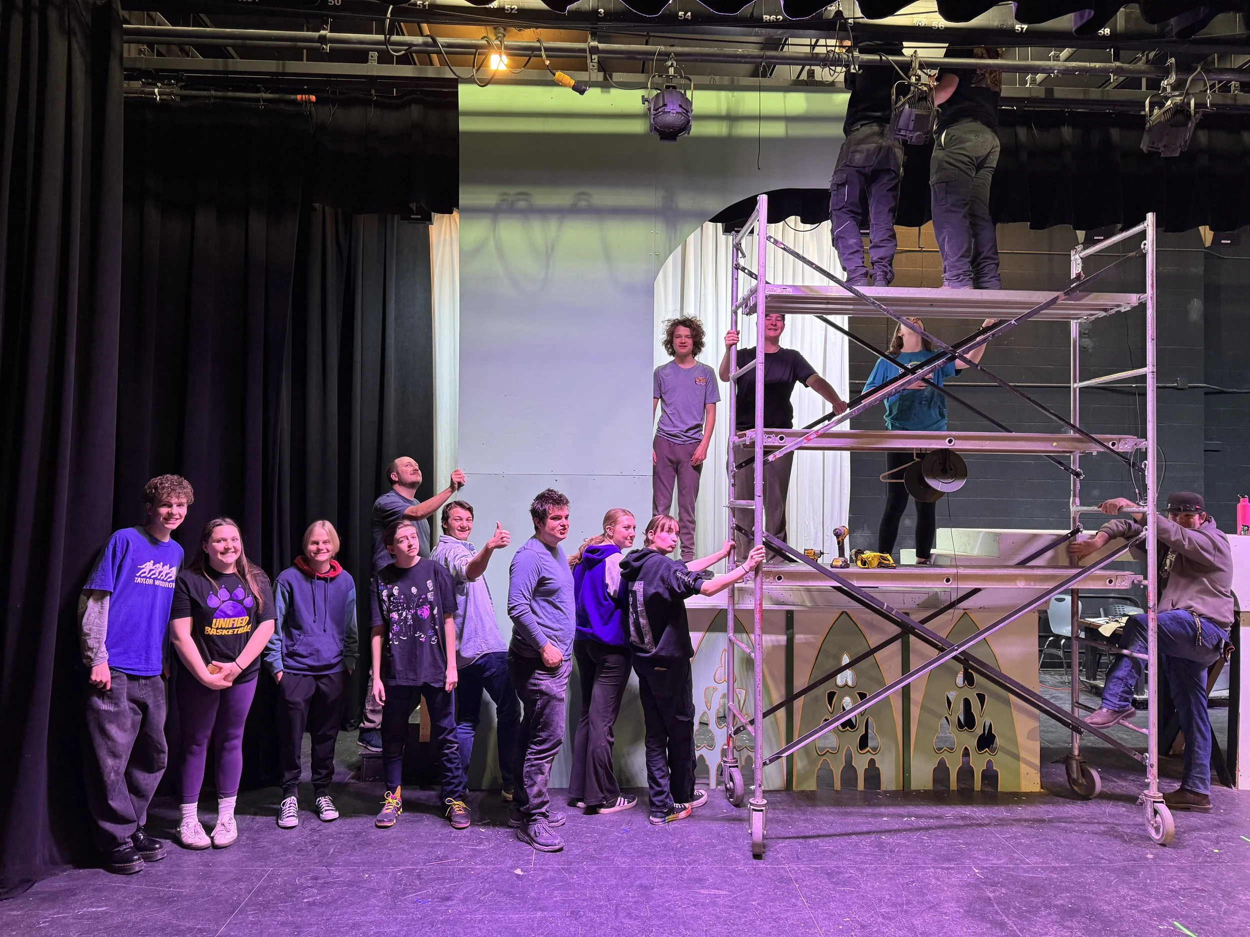 Construction Crew putting up the Proscenium Arch