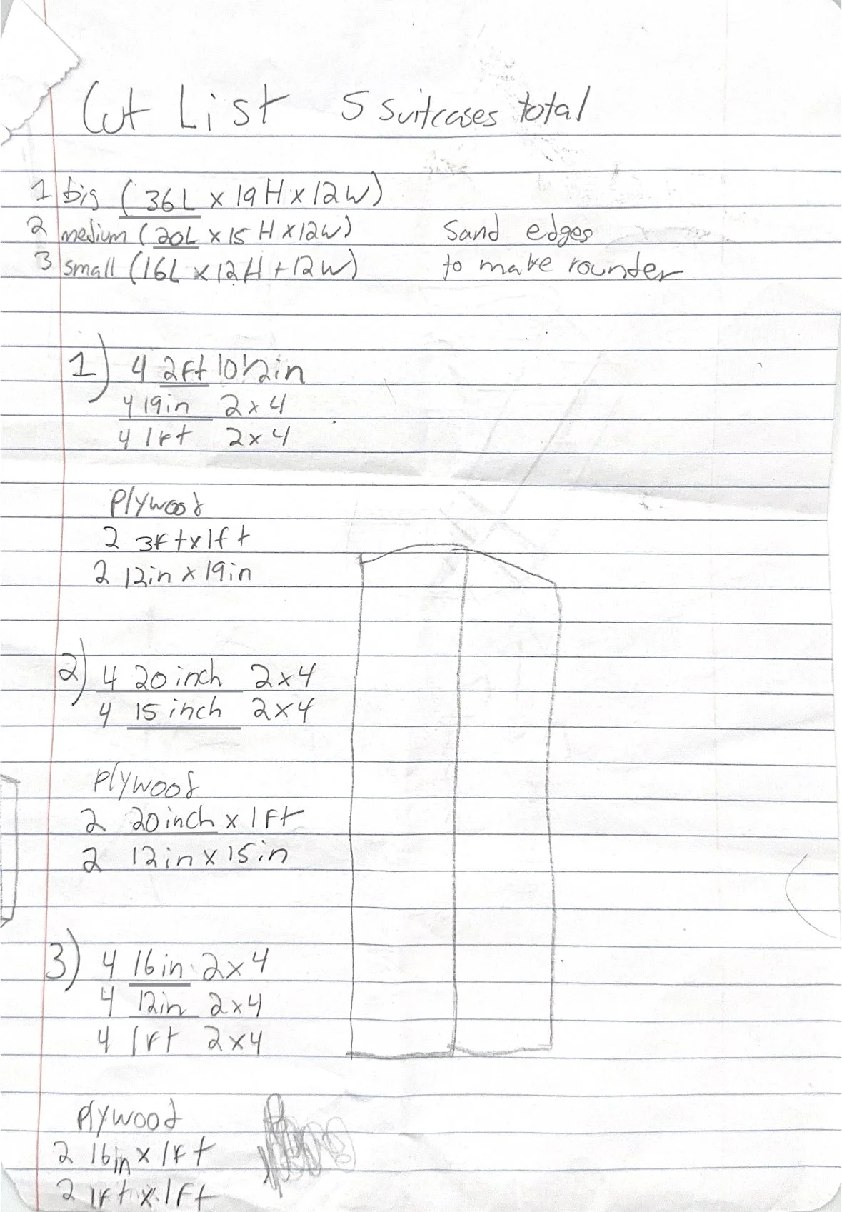 Cut List for Suitcases