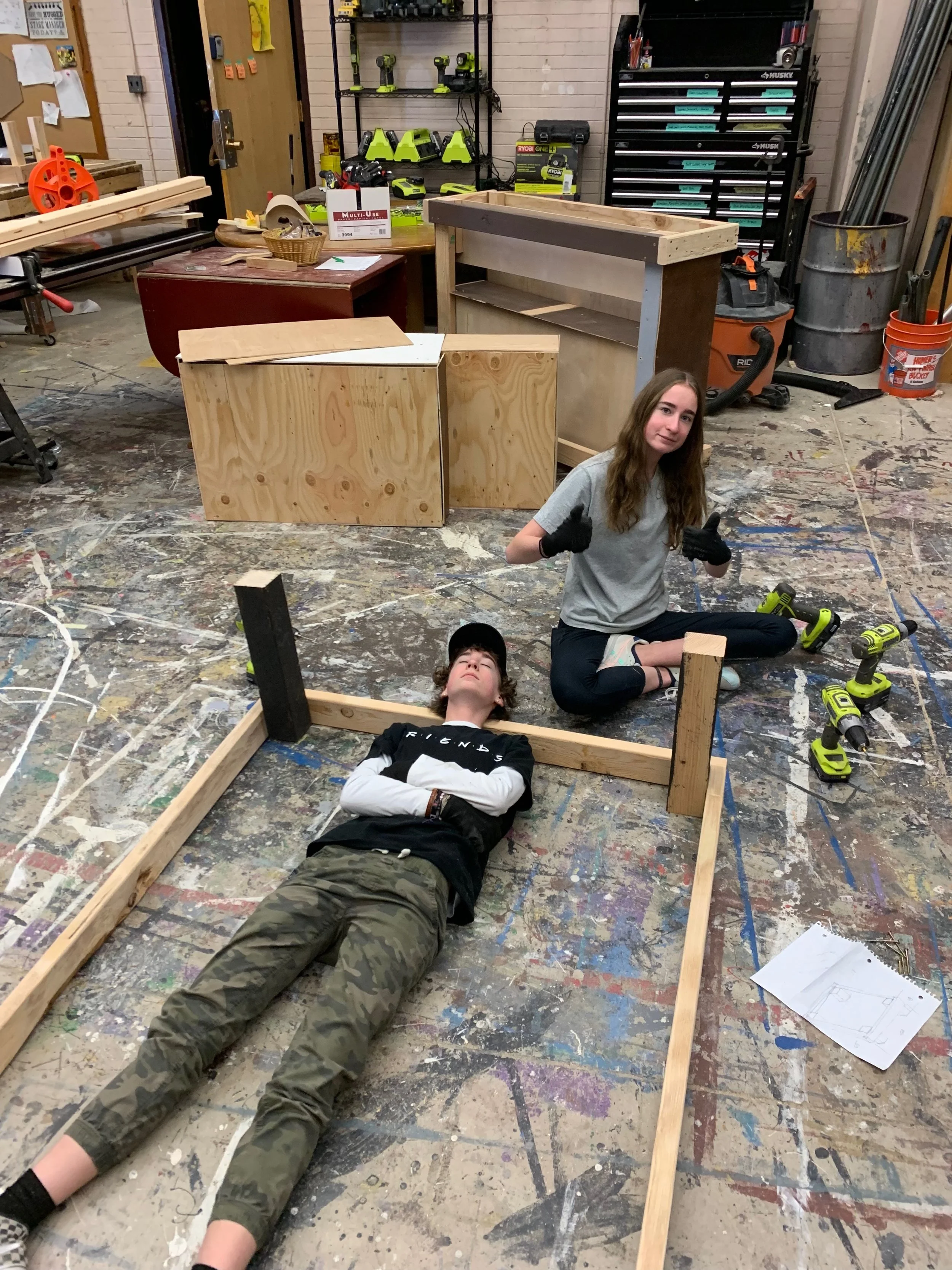 Reagan and I building the bed