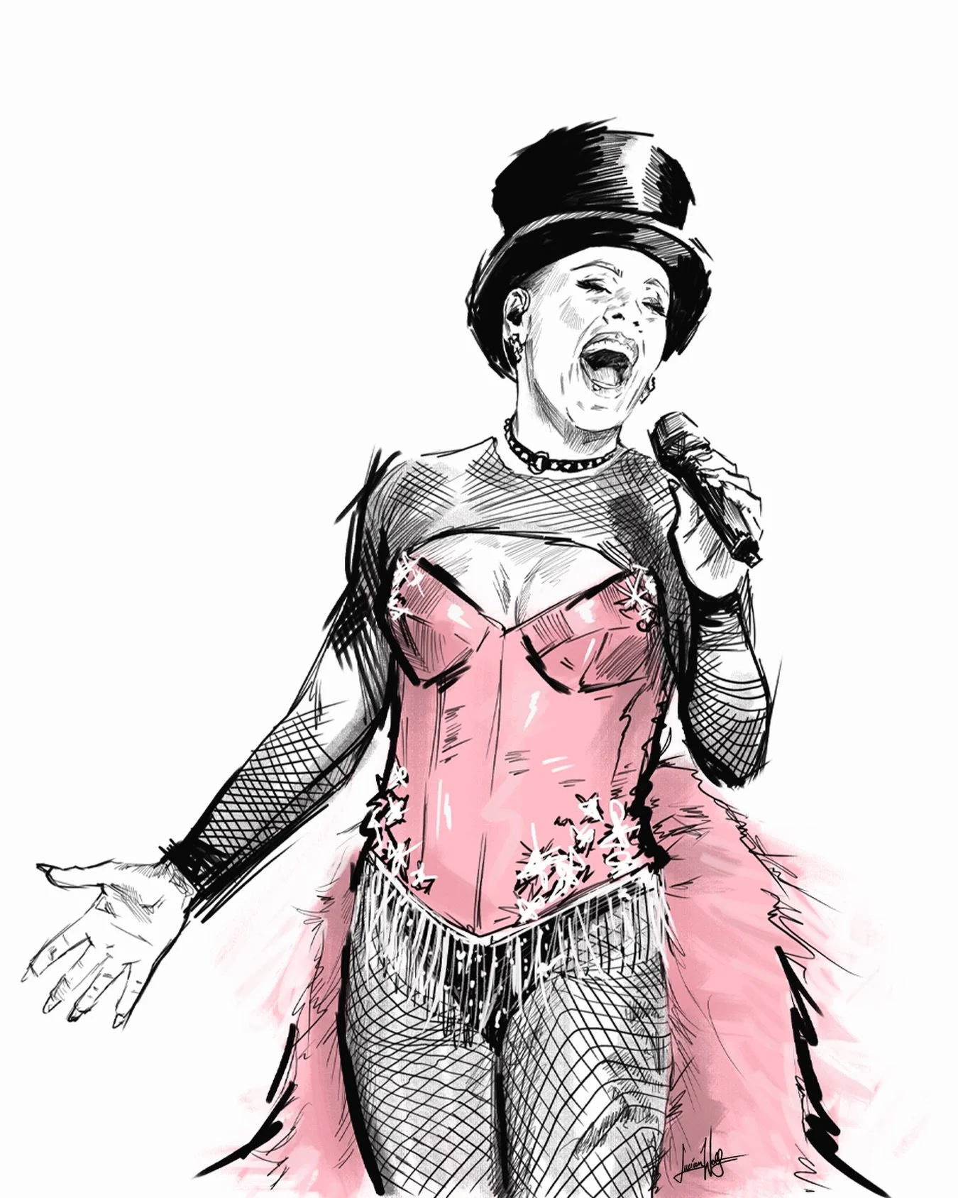 Gitchie Gitchie F**k Yeah! 
Pink and Friends putting on a hell of a show at the Tony Awards. Just a quick sketch tribute to the high flying Lady Marmalade Rockstar 🤘🖤 @pink 

#tonyawards #pinkthesinger #drawingartist #ladymarmalade #lucianwolfartis
