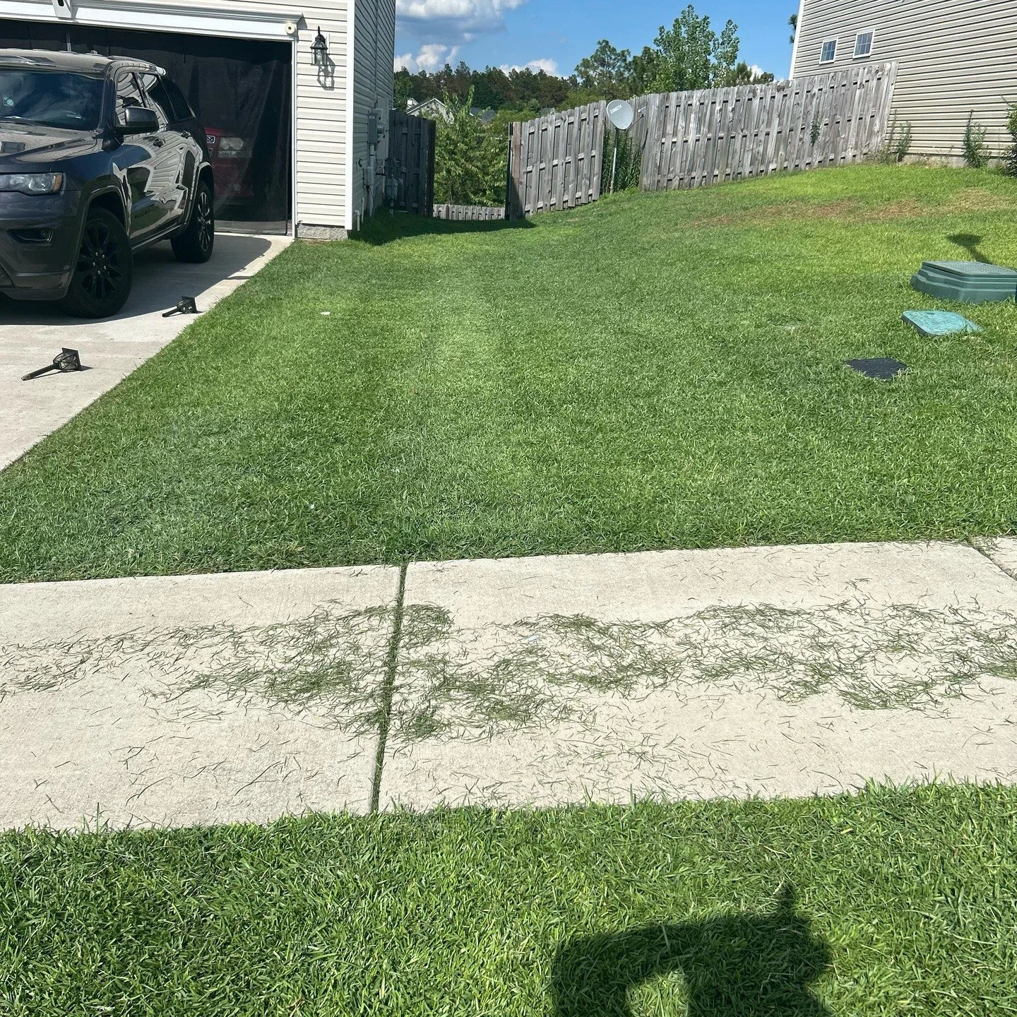Side View of our work. Green &amp; Lush lawn making headways through this neighborhood. Book with us early to get your yard started before summer time.