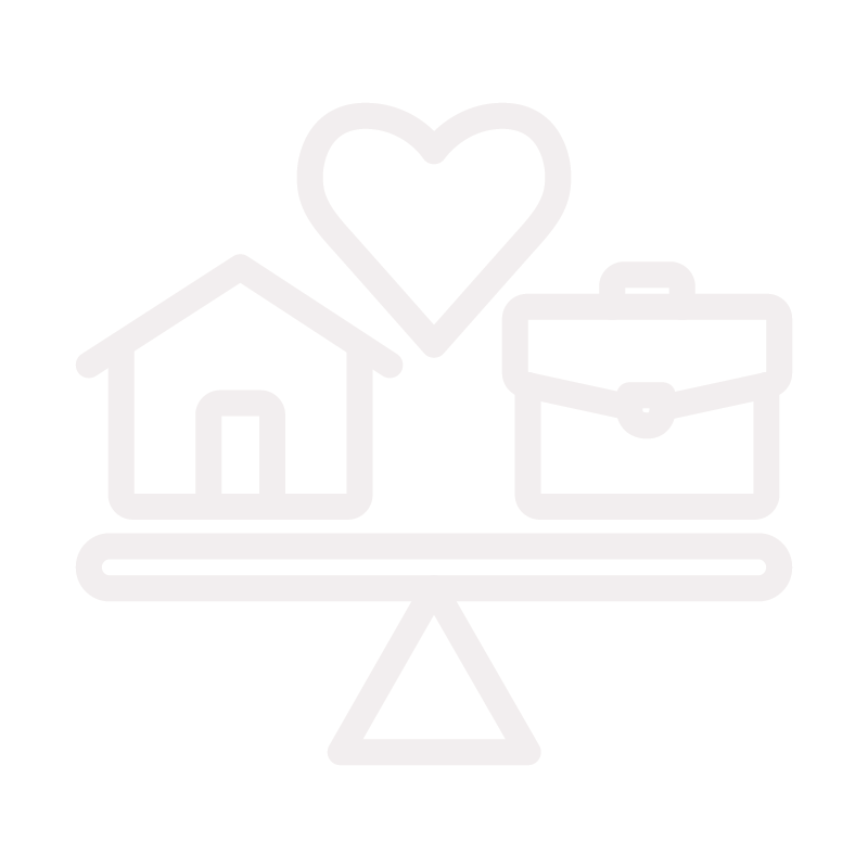 Line drawing of a house, heart, briefcase, all balanced on a seesaw.