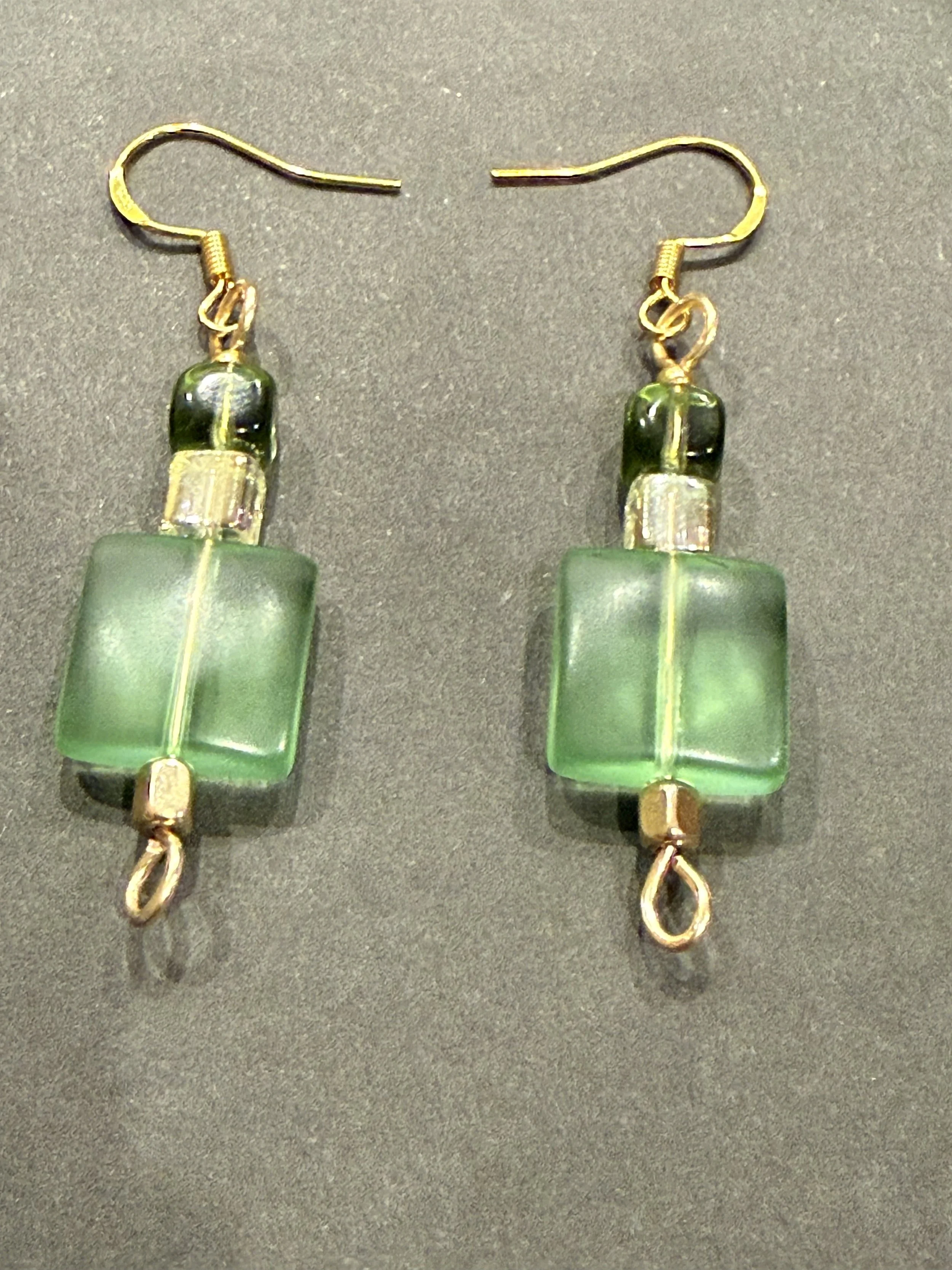 Green Cubist Earrings