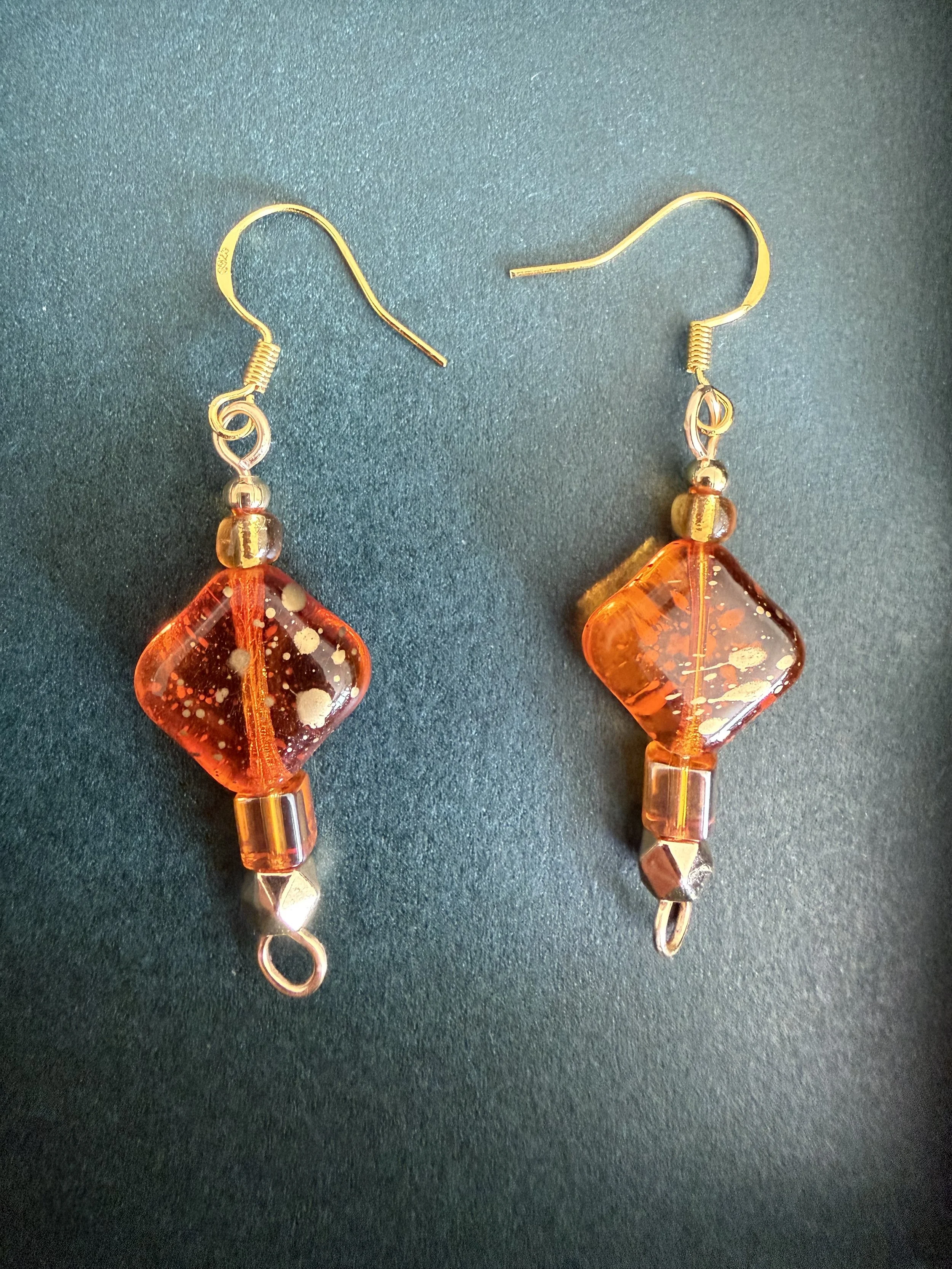 Orange Diamond Splash Earrings