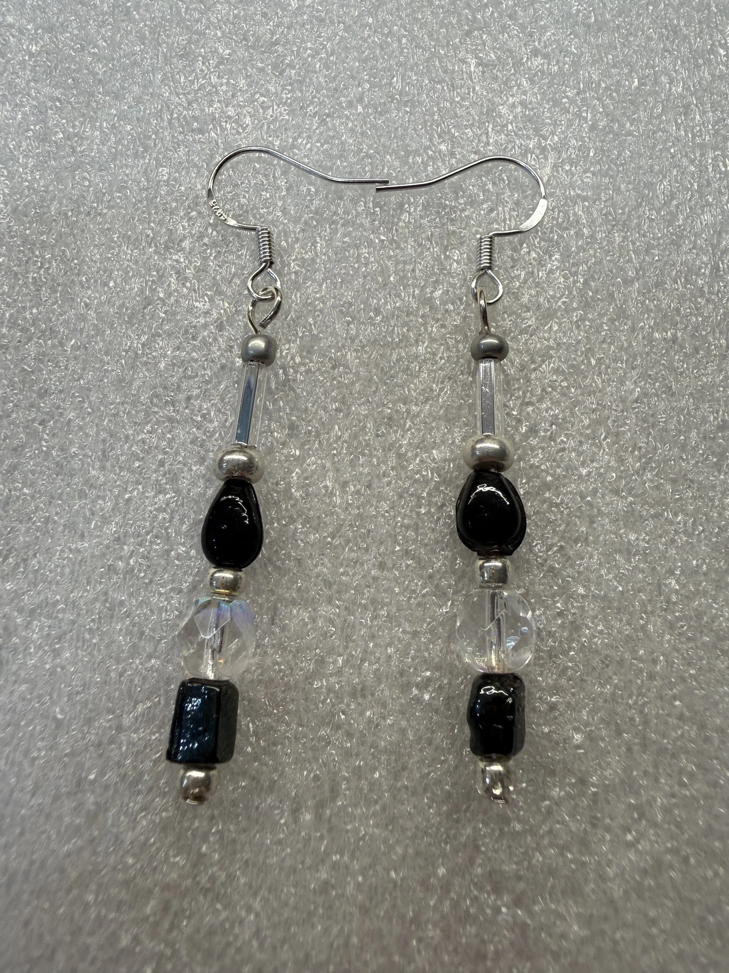 Minimalist Black and Silver Dangle Earrings
