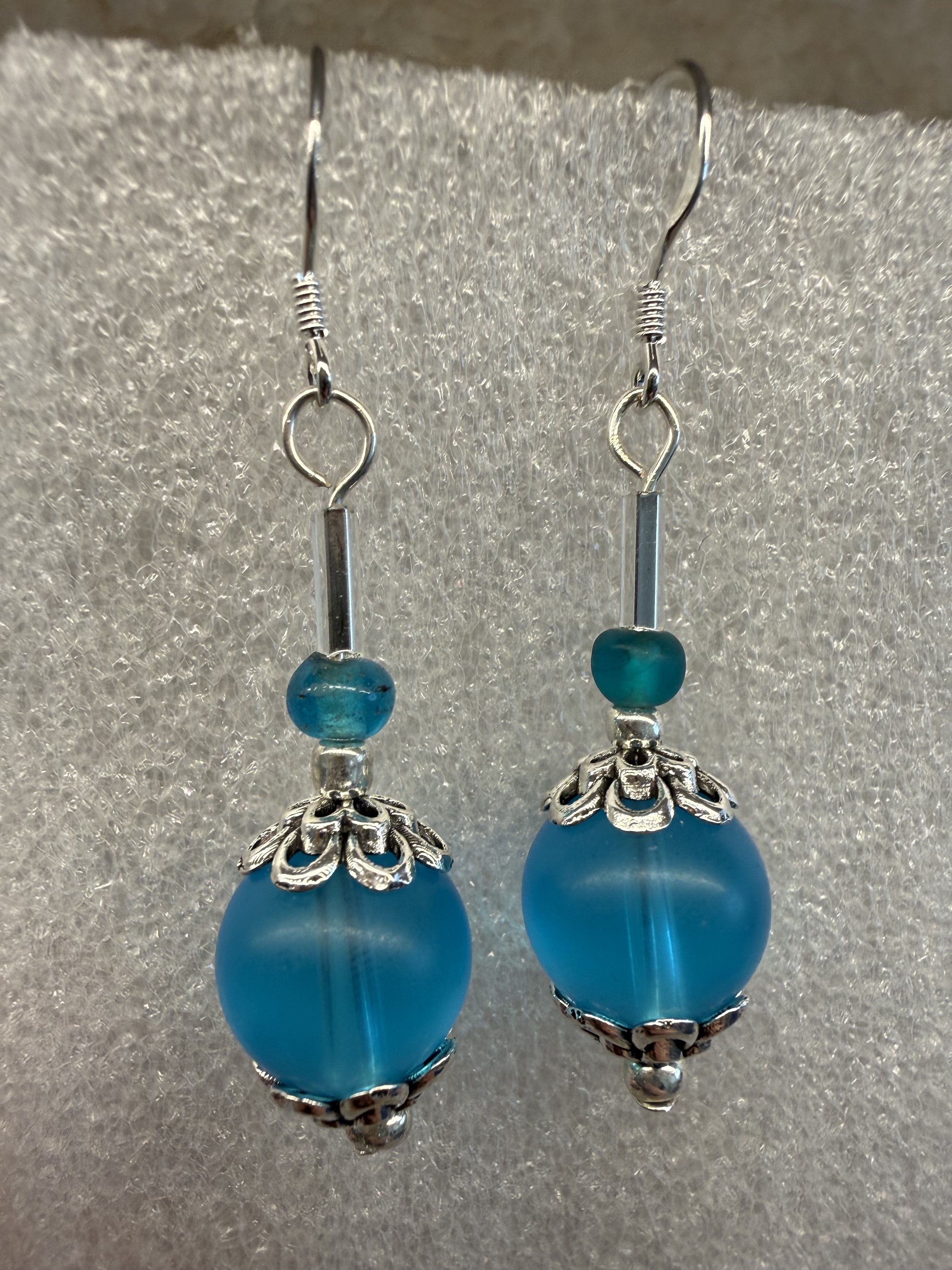 Teal Elegance: Silver Accent Glass Earrings