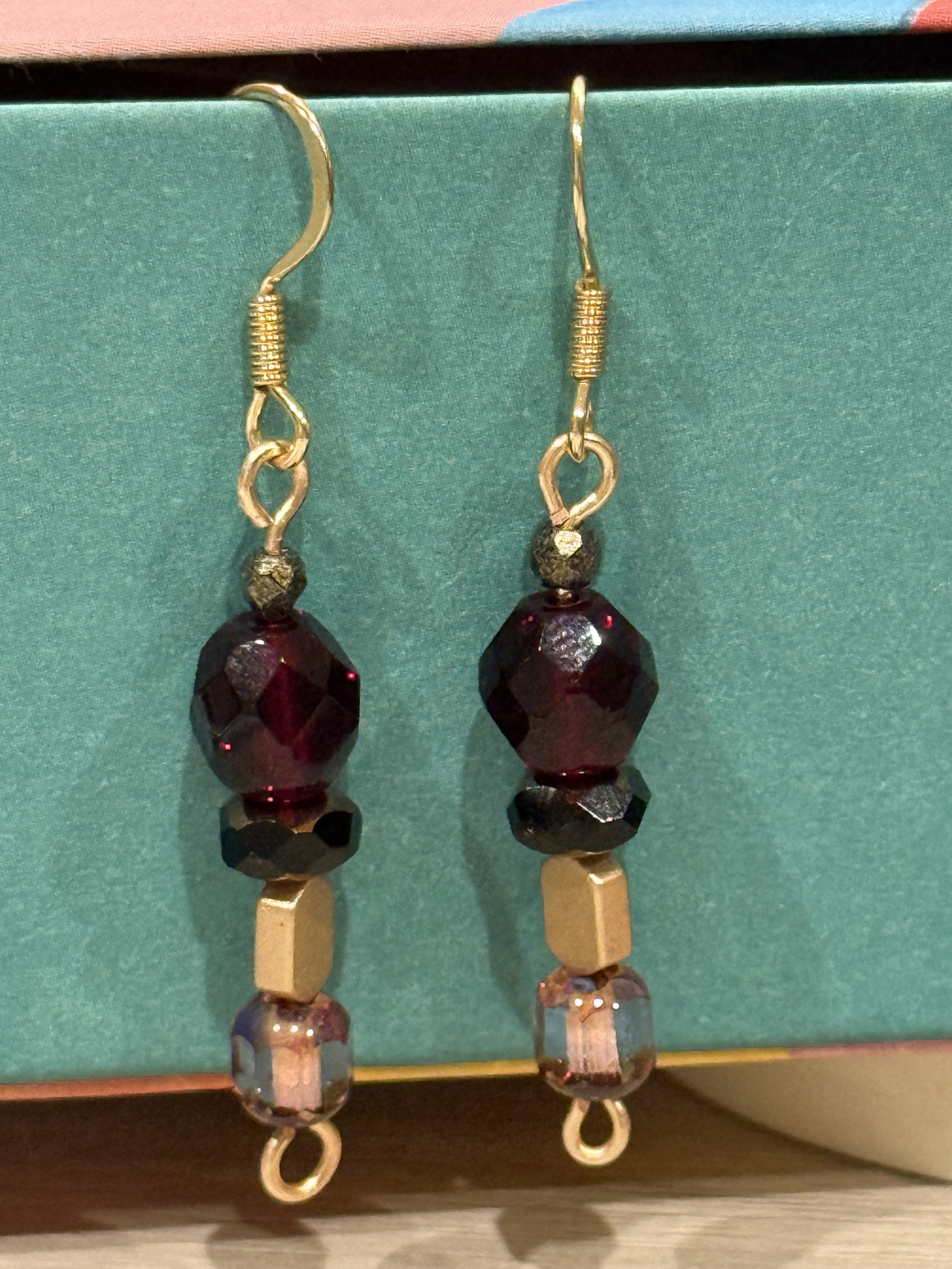 Ruby Elegance Earrings with Gold Hematite