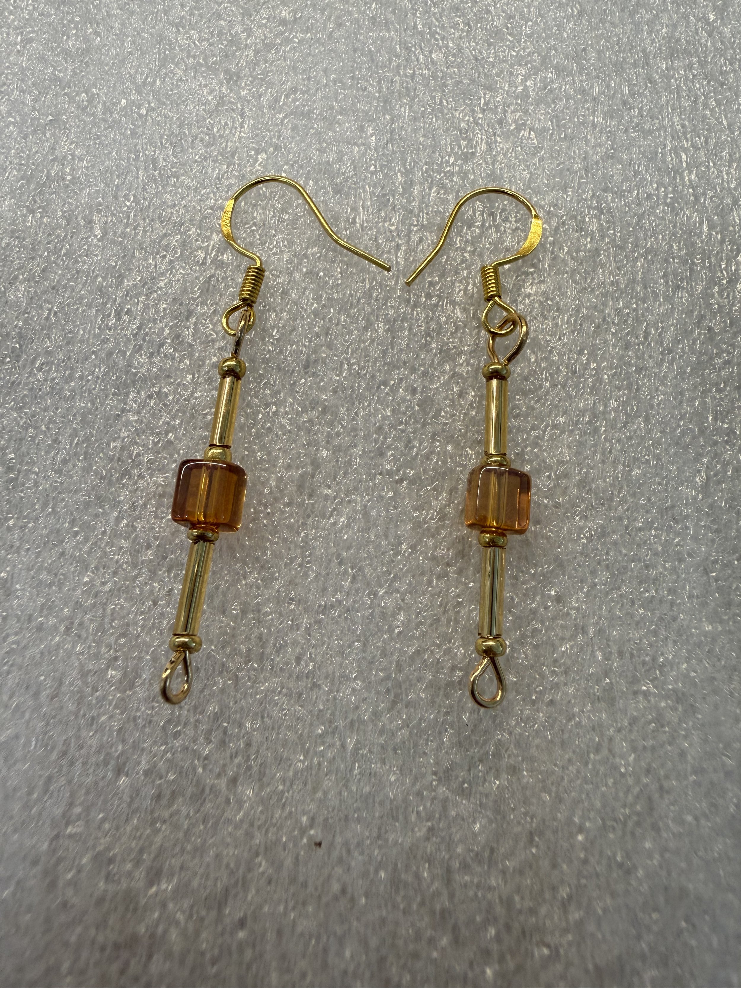 Amber Glass Tube and Cube Earrings