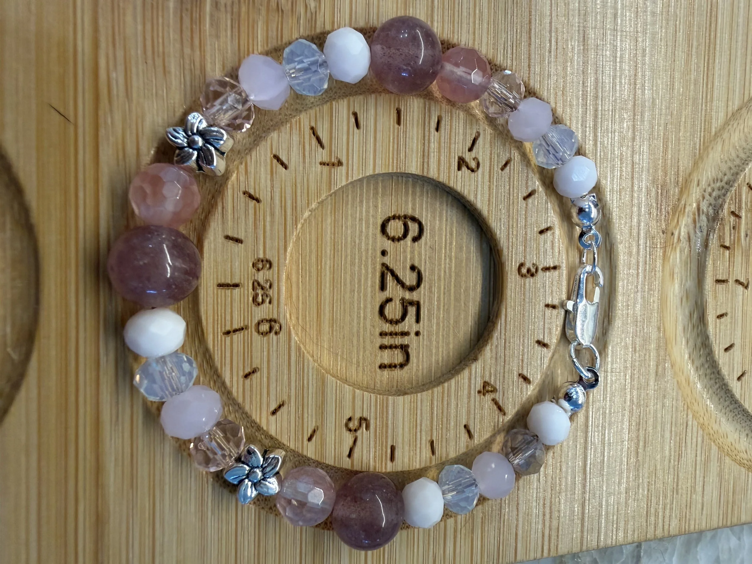 Strawberry Quartz & Plumeria Charm Bracelet