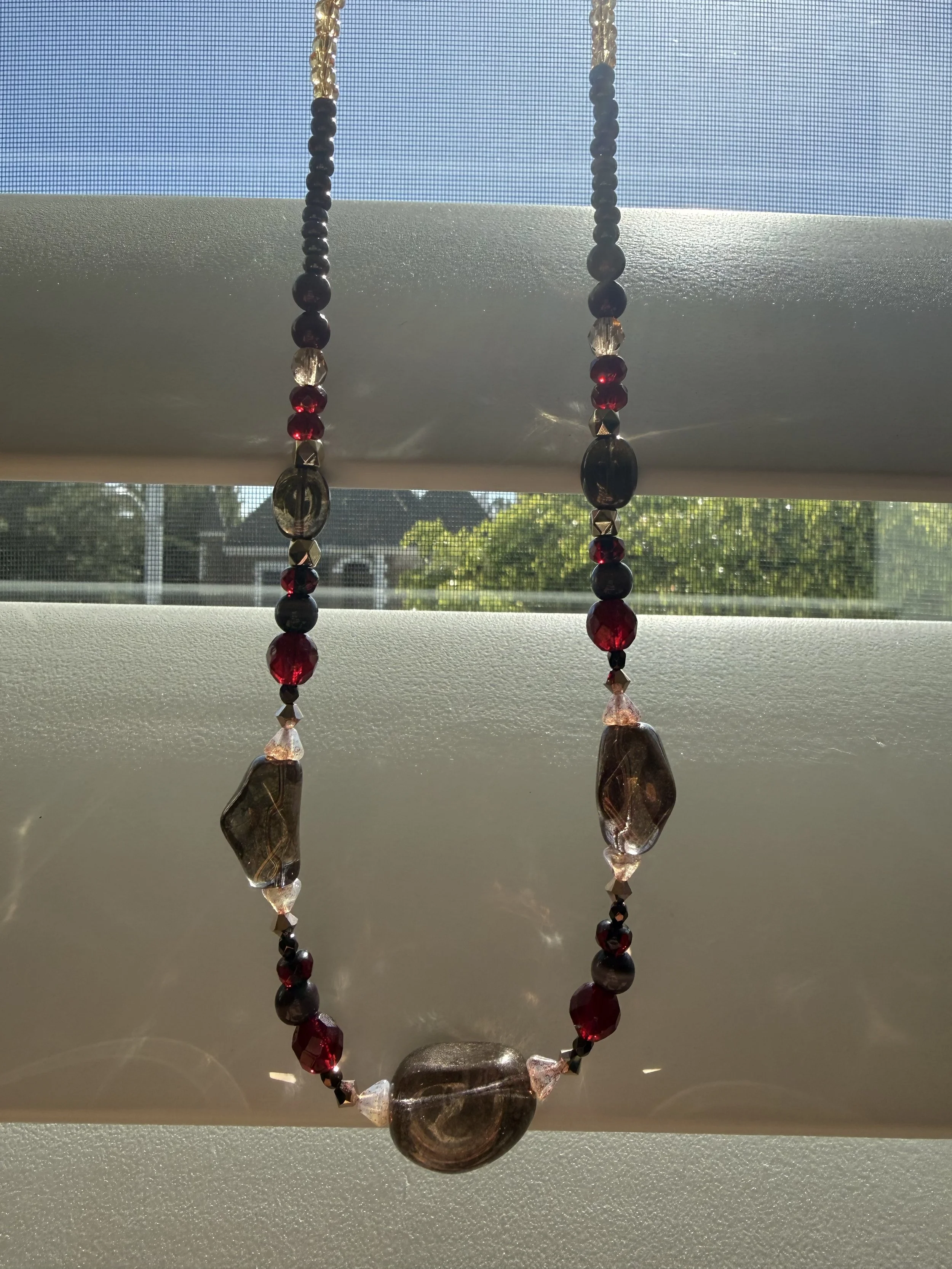 Rich Ruby and Bronze Czech Glass Necklace