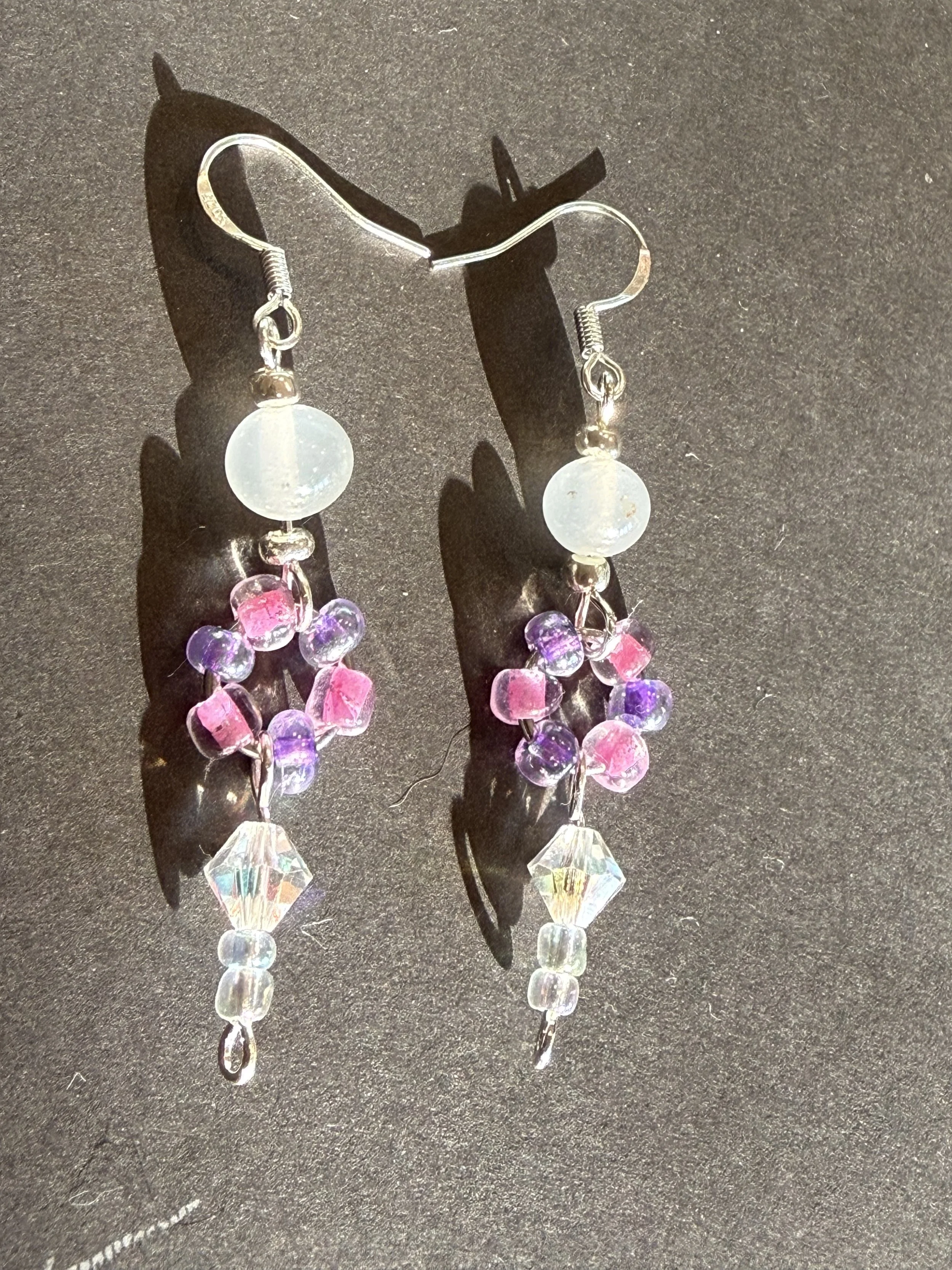 Fun Purple and White Beaded Earrings