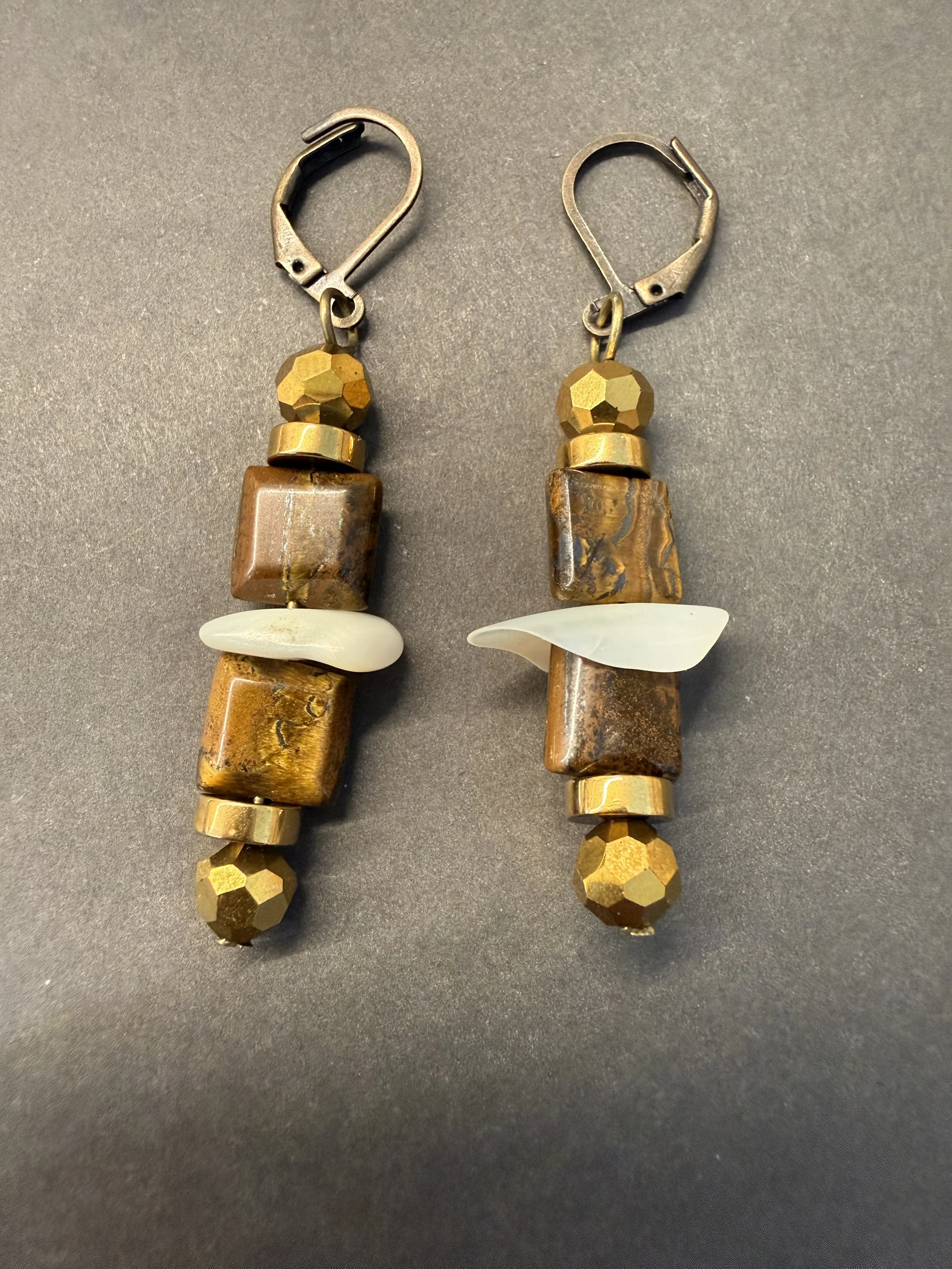 Exquisite Tiger Eye and Coral Earrings