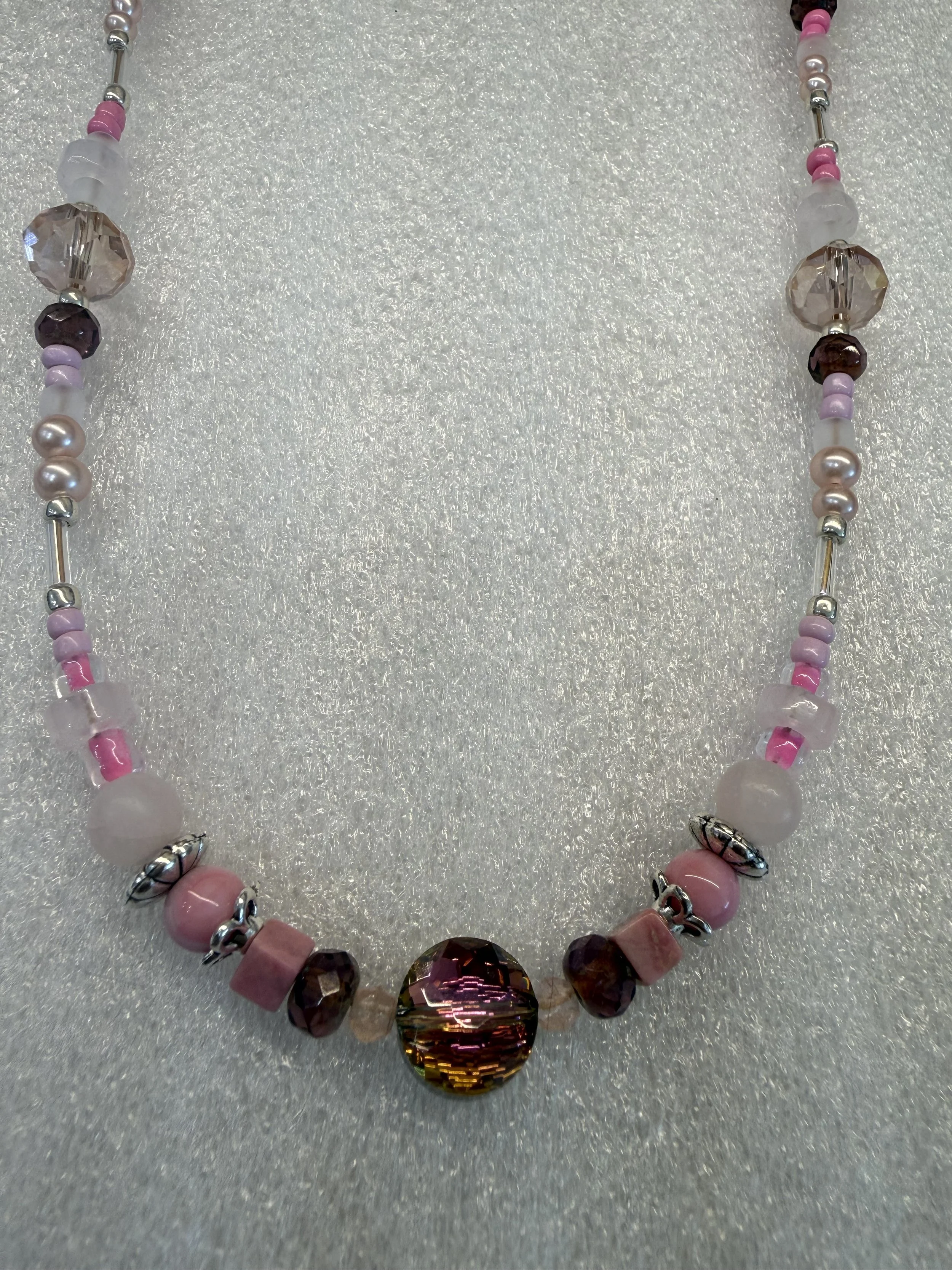 Charming Pink Beaded Necklace with Silver Toggle Clasp
