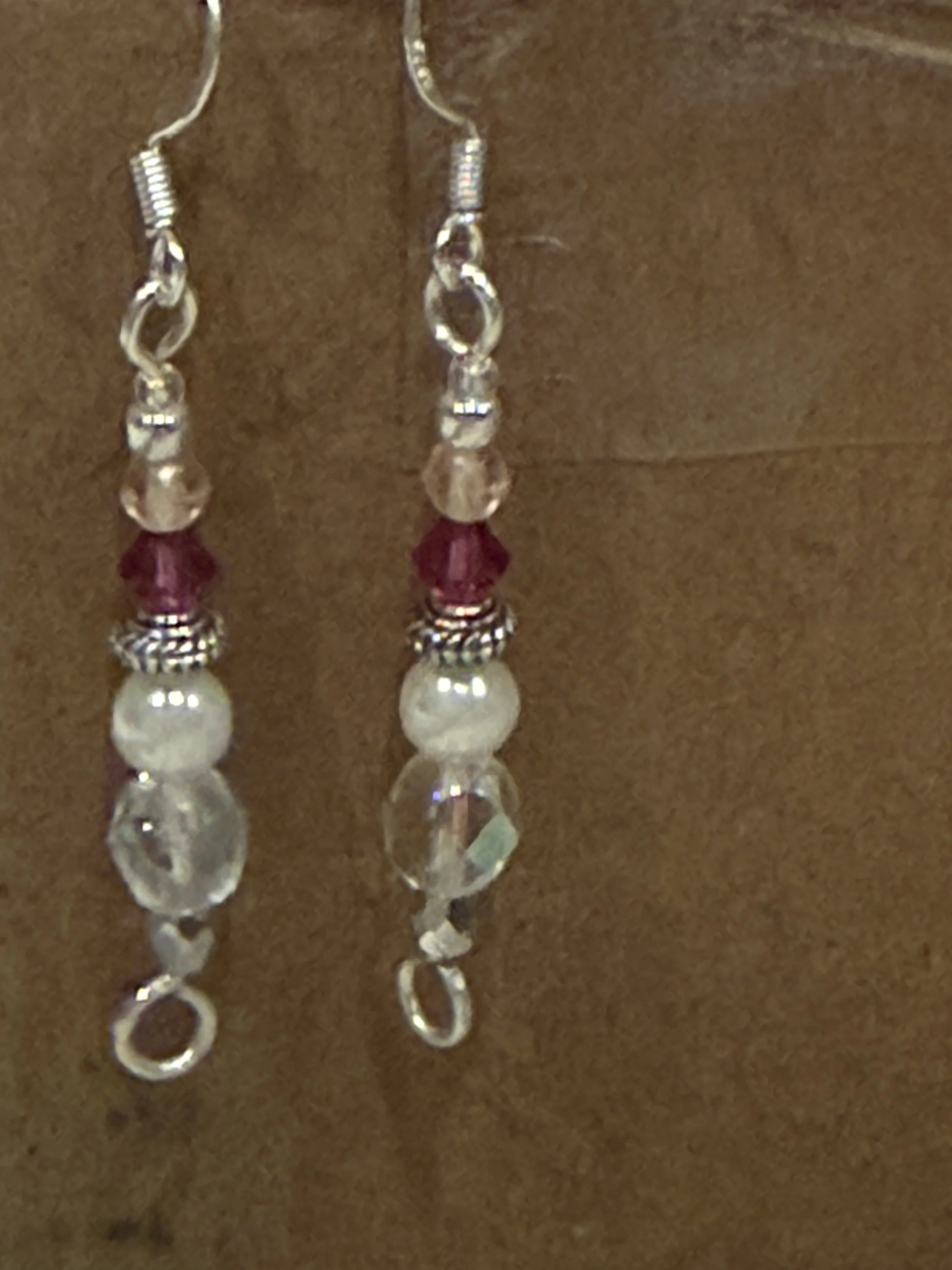 Dainty White Glass Pearl & Purple Elegance Earrings