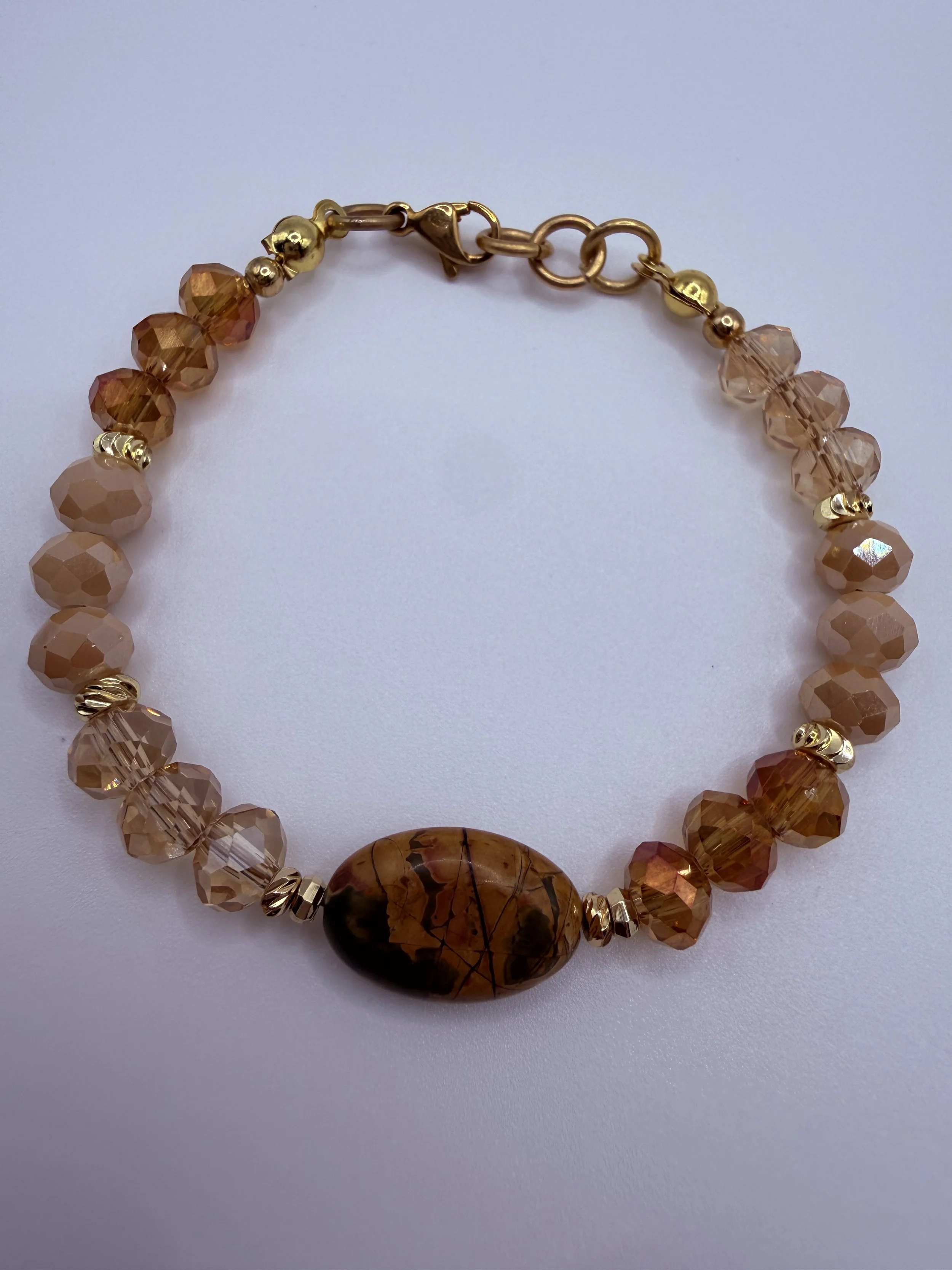 Coffee Agate and Crystal Bracelet