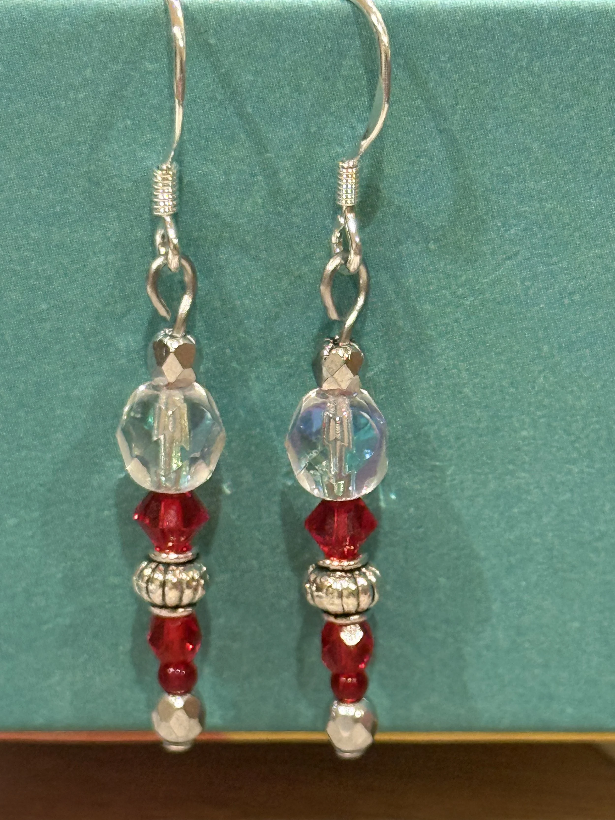 Red & Clear Sparkling Glass Bead Earrings