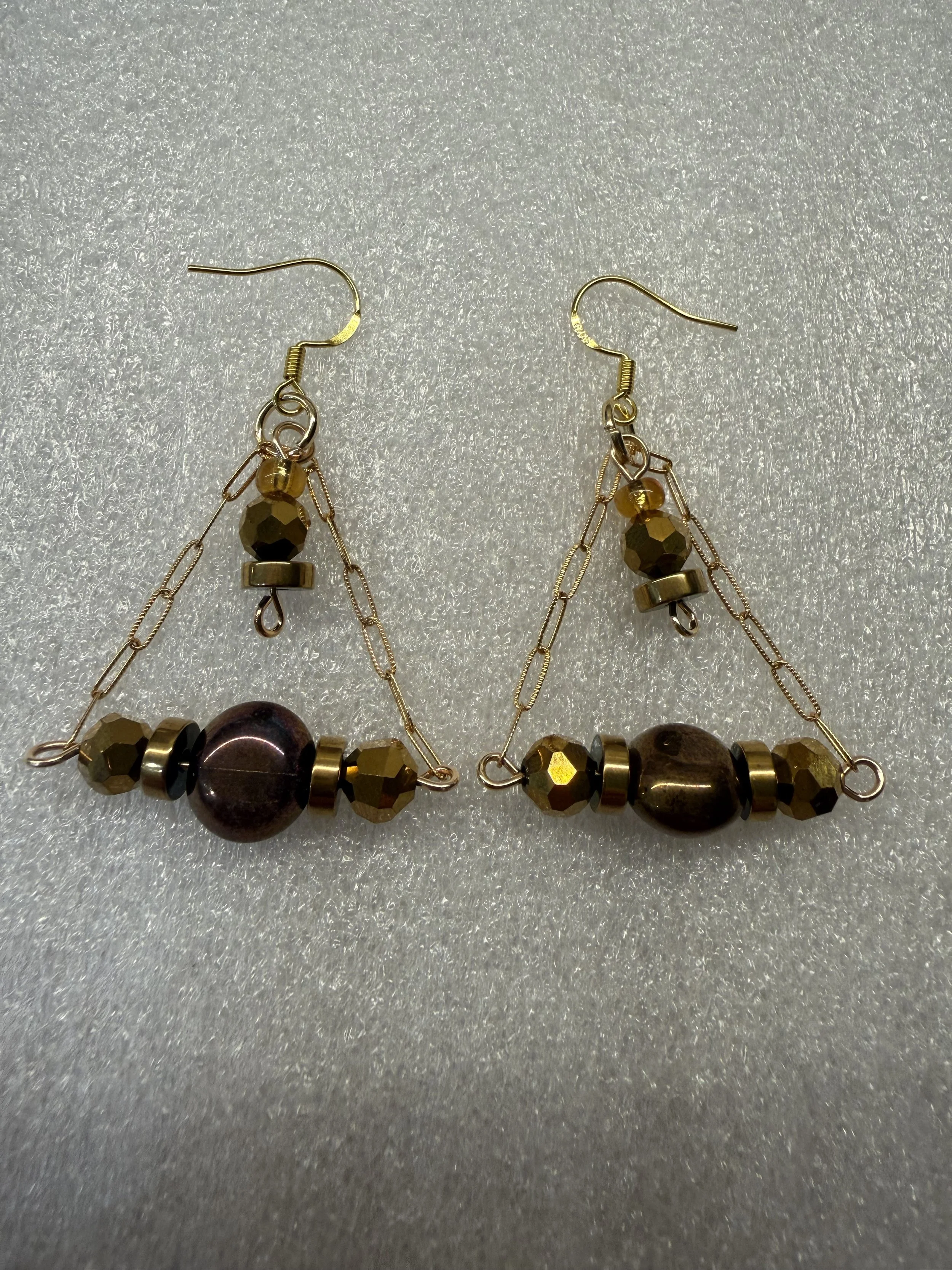 Artistic Triangle Chain and Bronze Bead Earrings