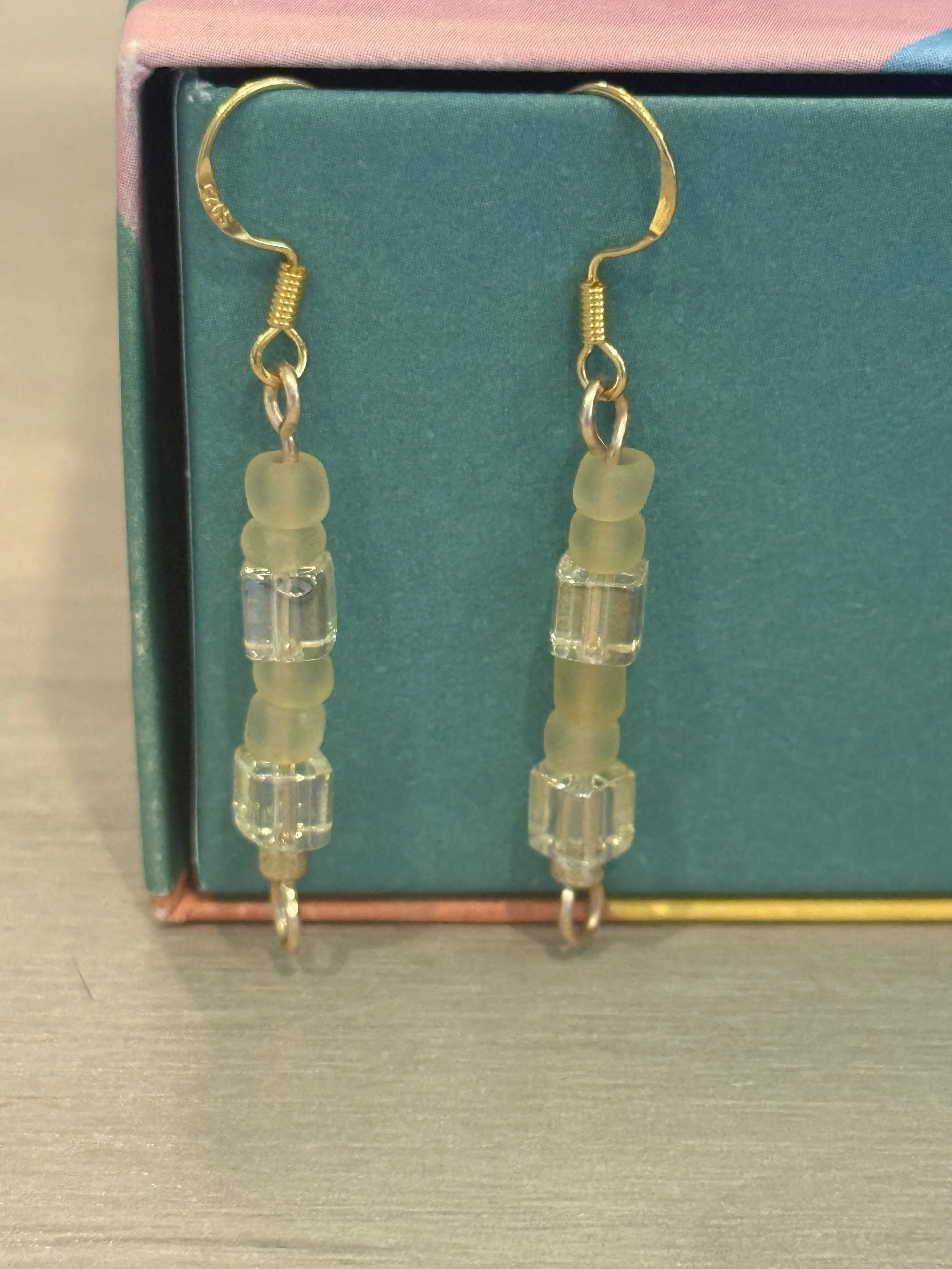 Pale Yellow Glass Dangle Earrings