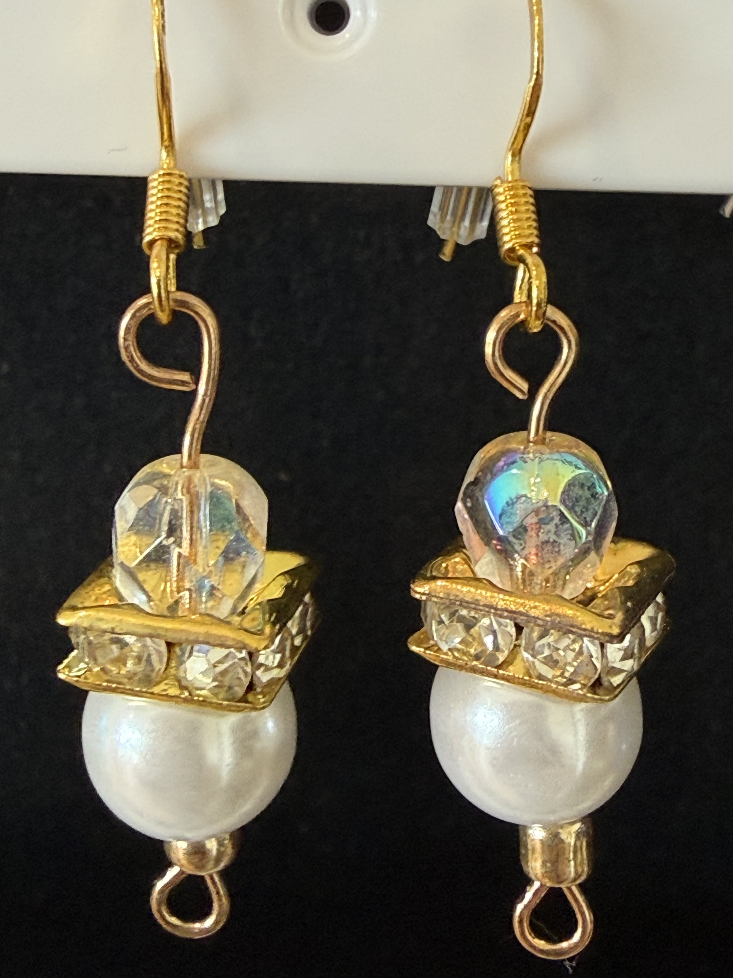 Dainty Glass Pearl Rhinestone and Crystal Earrings