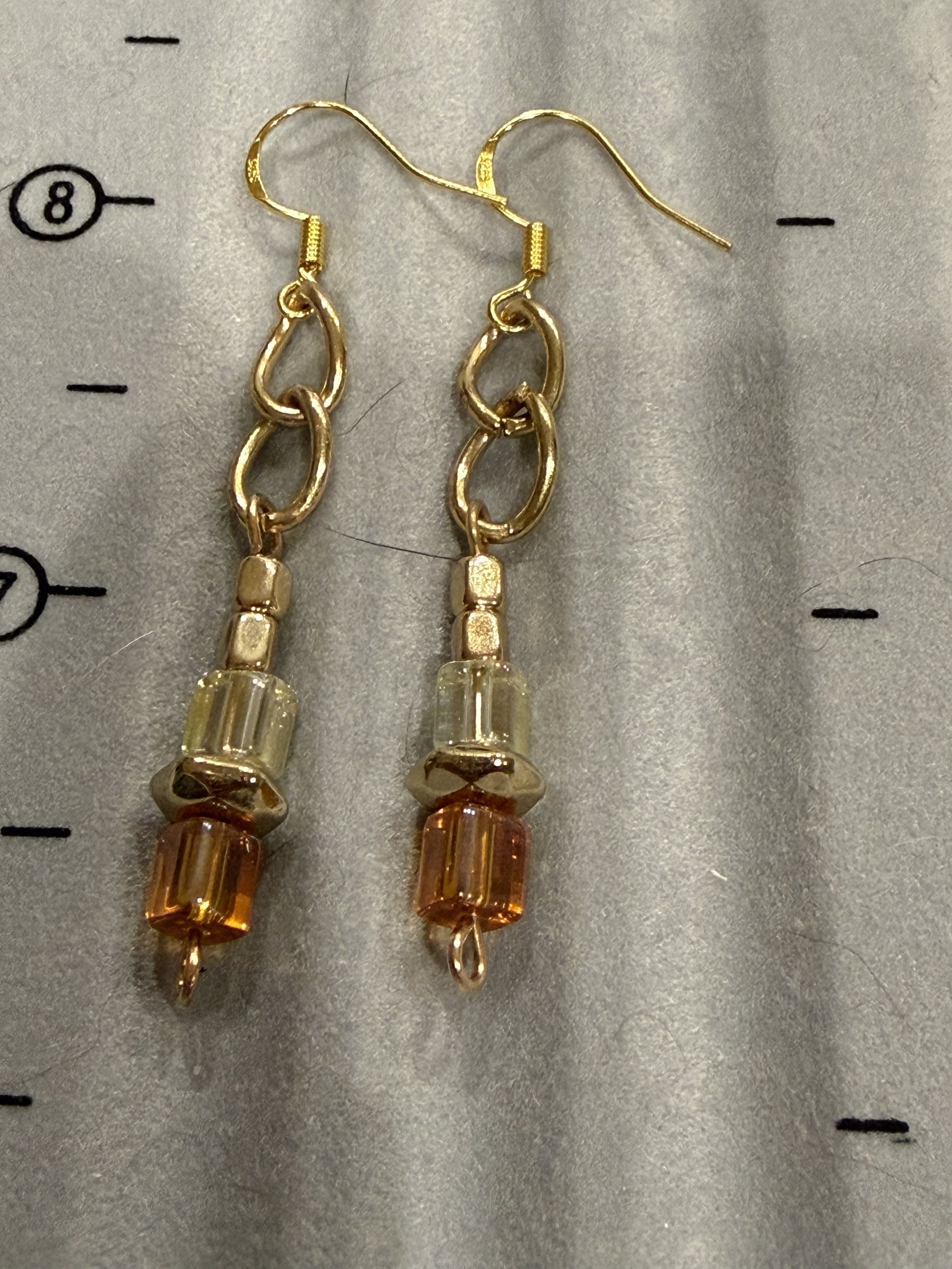 Simple Glass Cubes and Chain Earrings