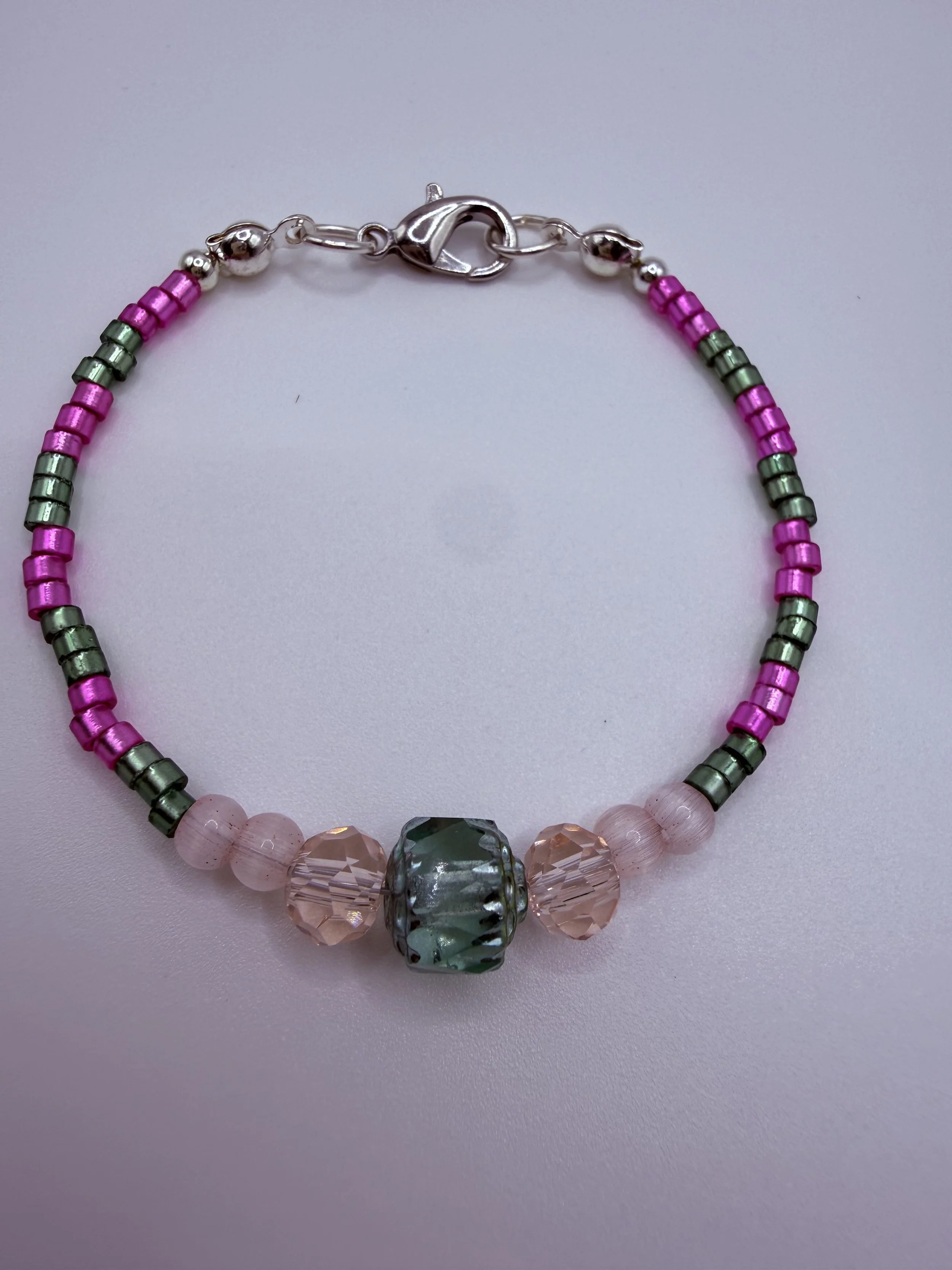 Petite Pink and Green Beaded Bracelet
