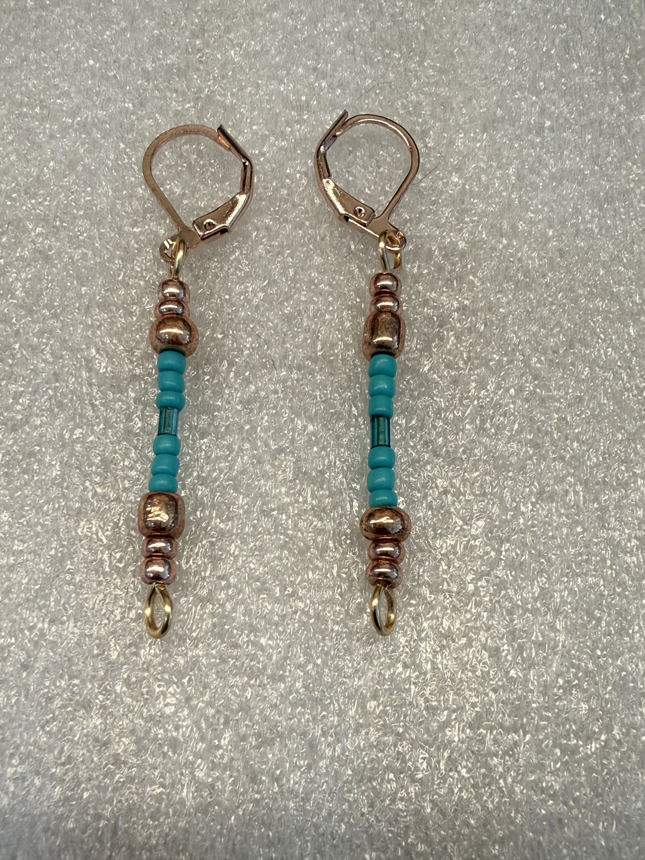 Turquoise and Copper Glass Earrings