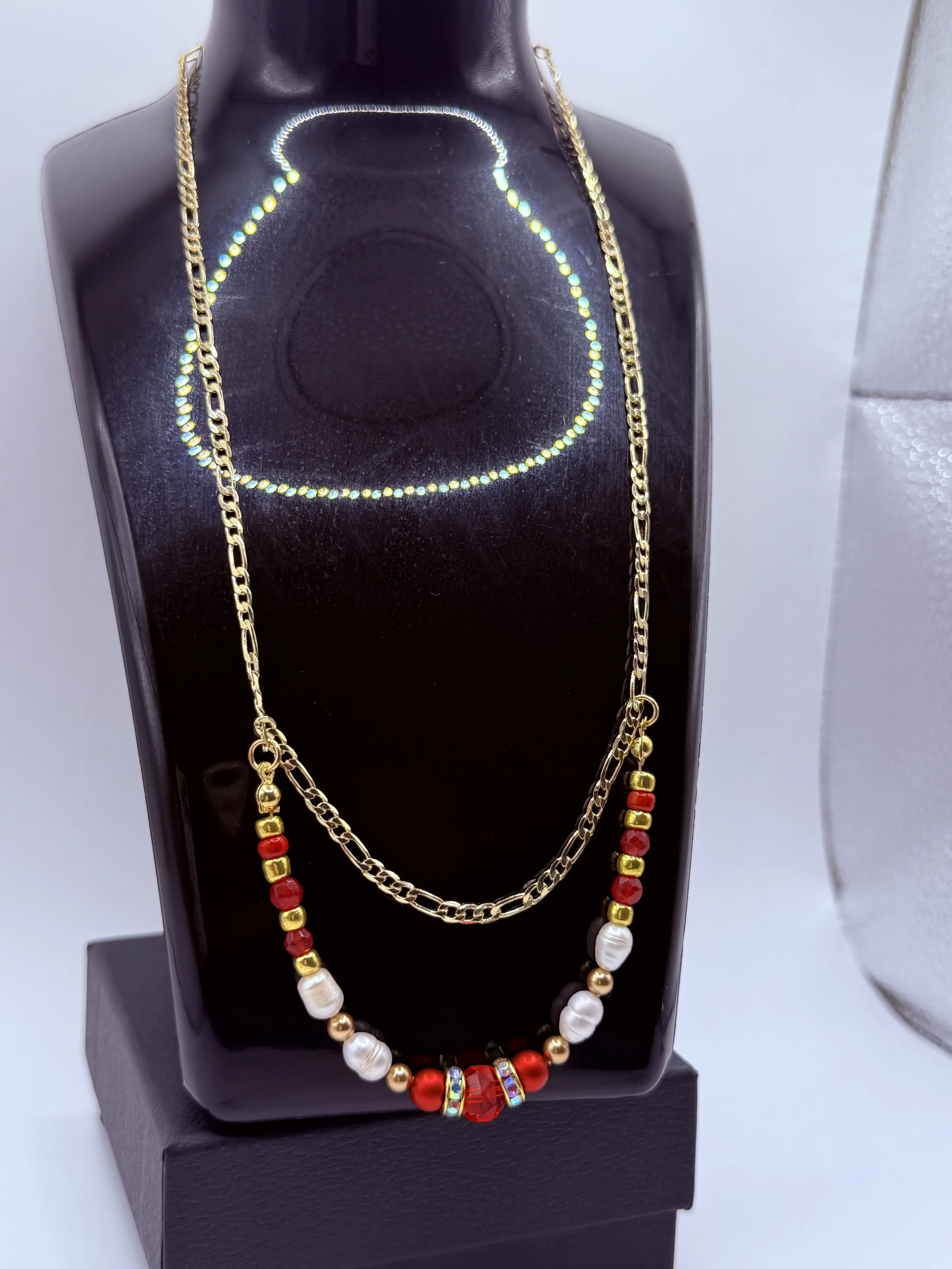 Red Glass & Freshwater Pearls Necklace