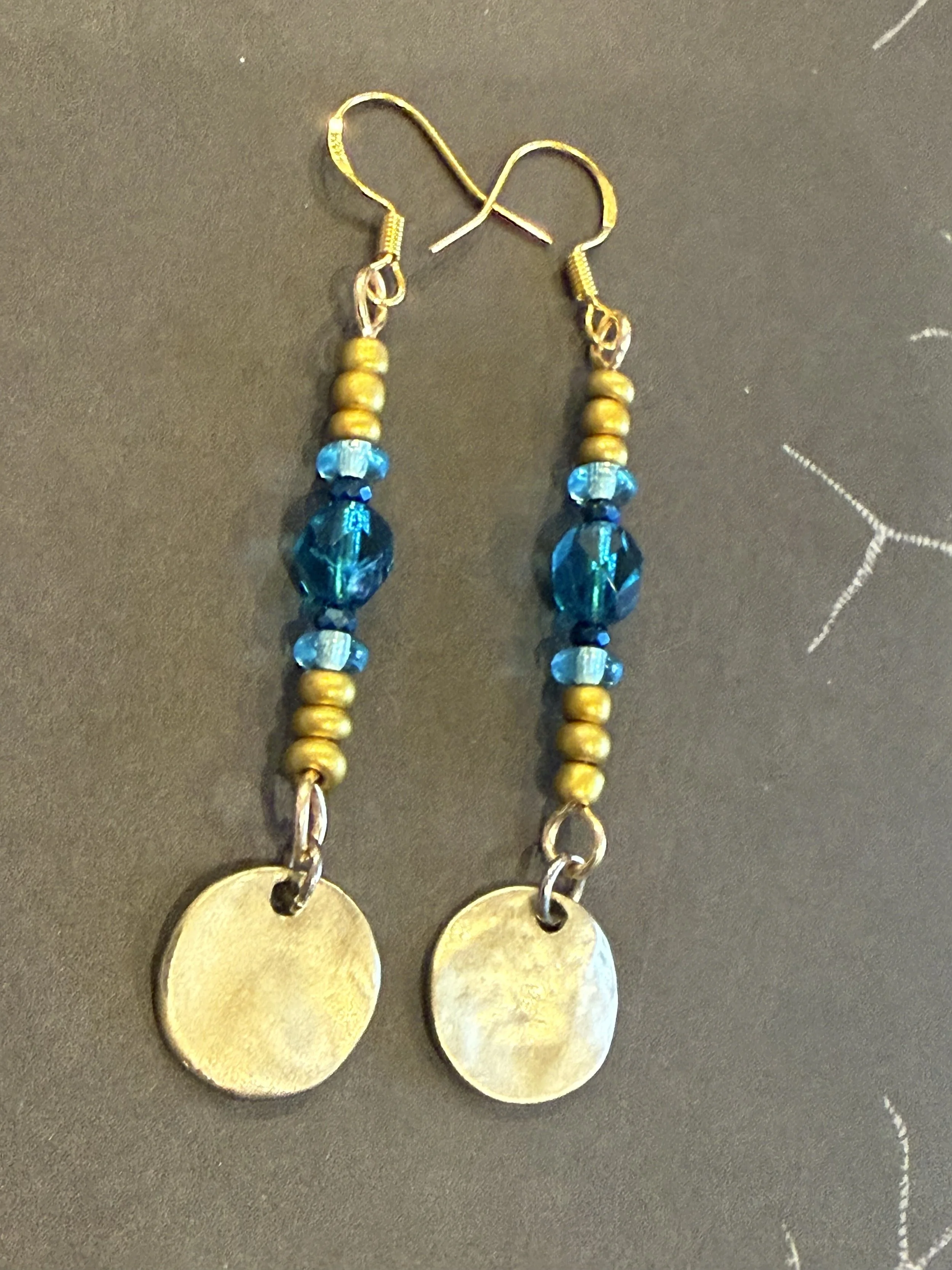 Teal and Gold Coin Earrings
