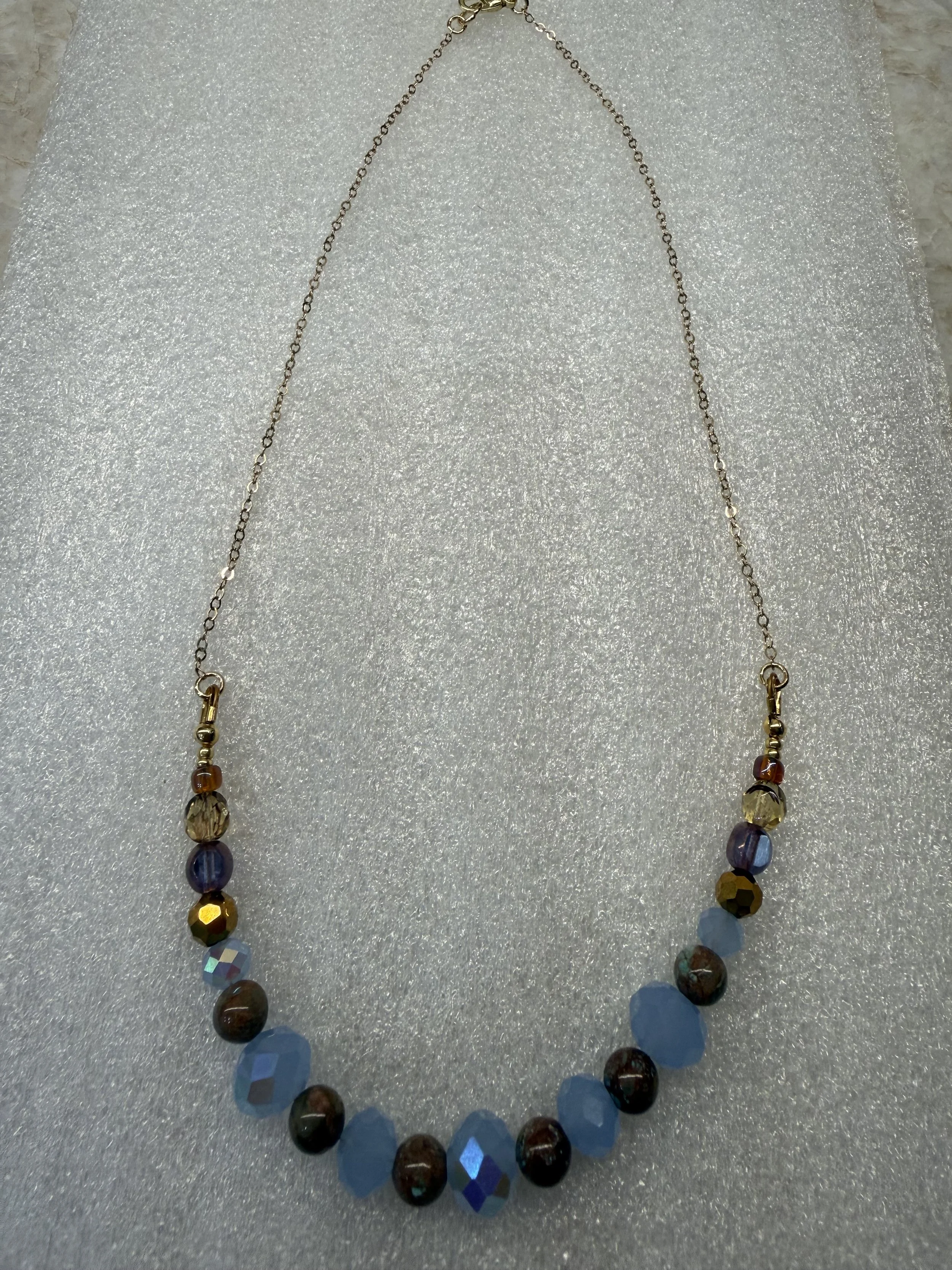 Cornflower Blue and Brown Crystals Necklace