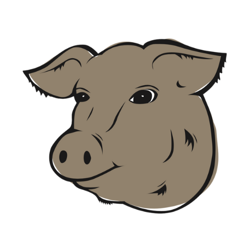 Cartoon illustration of a pig's head with a friendly expression.