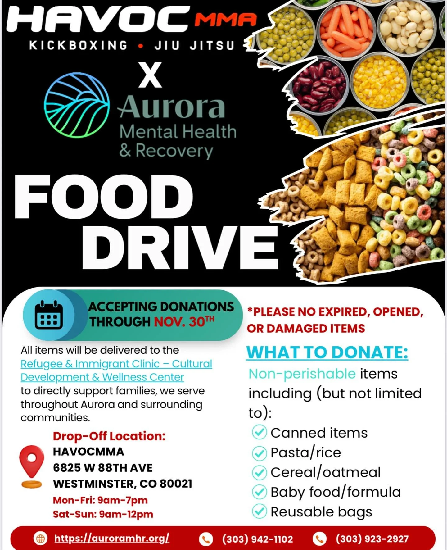 We&rsquo;re collecting food donations all month long! 🥫 Drop off non-perishable items at Havoc MMA and help support families in need. 🙌 #CommunityStrong #thanksgiving