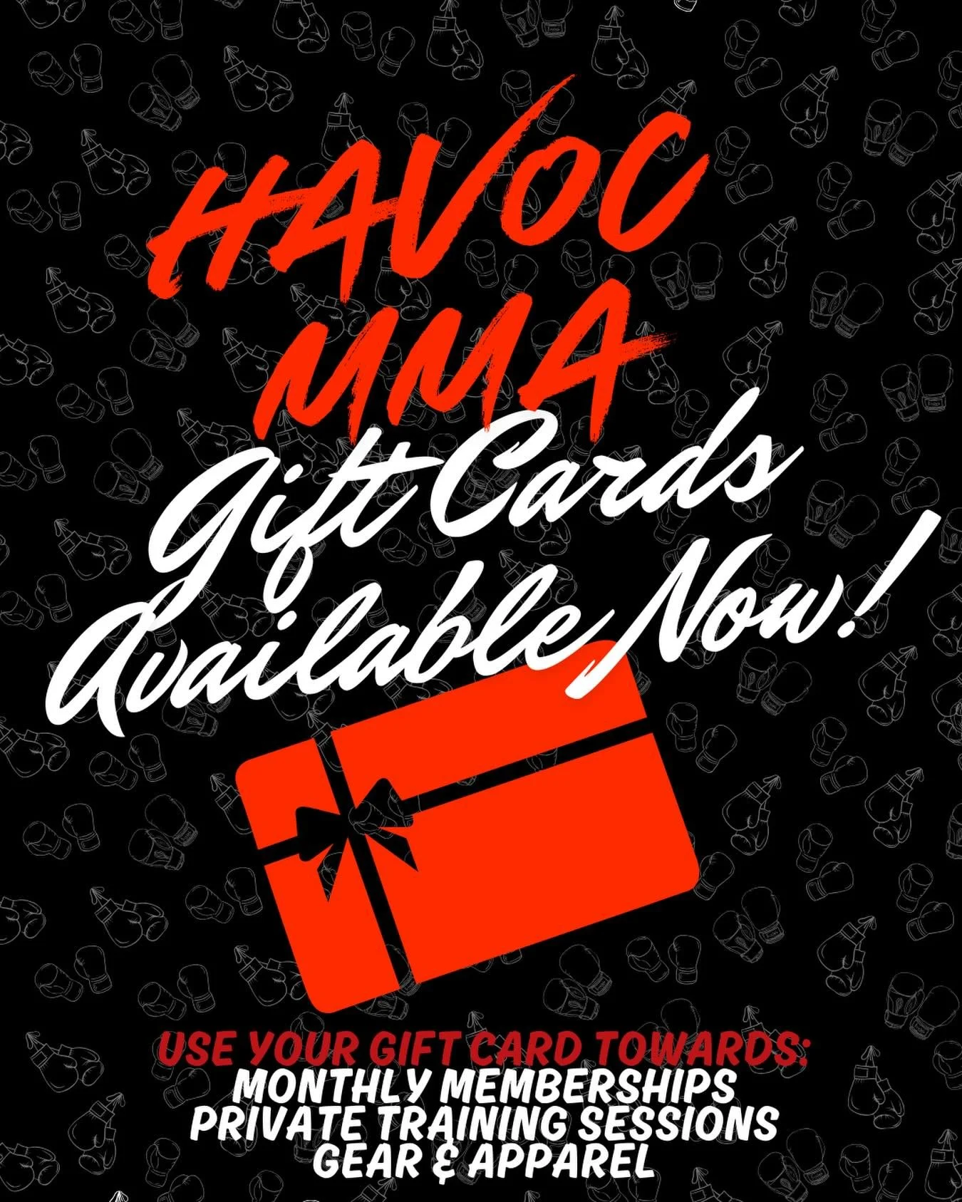 Holiday shopping made easy 🎁
Grab a HAVOC MMA gift card and support someone&rsquo;s martial arts &amp; fitness journey.
Memberships &bull; Private Sessions &bull; Gear &amp; Apparel

#mma #jiujitsu #kickboxing #colorado # Christmas #presents #fitnes