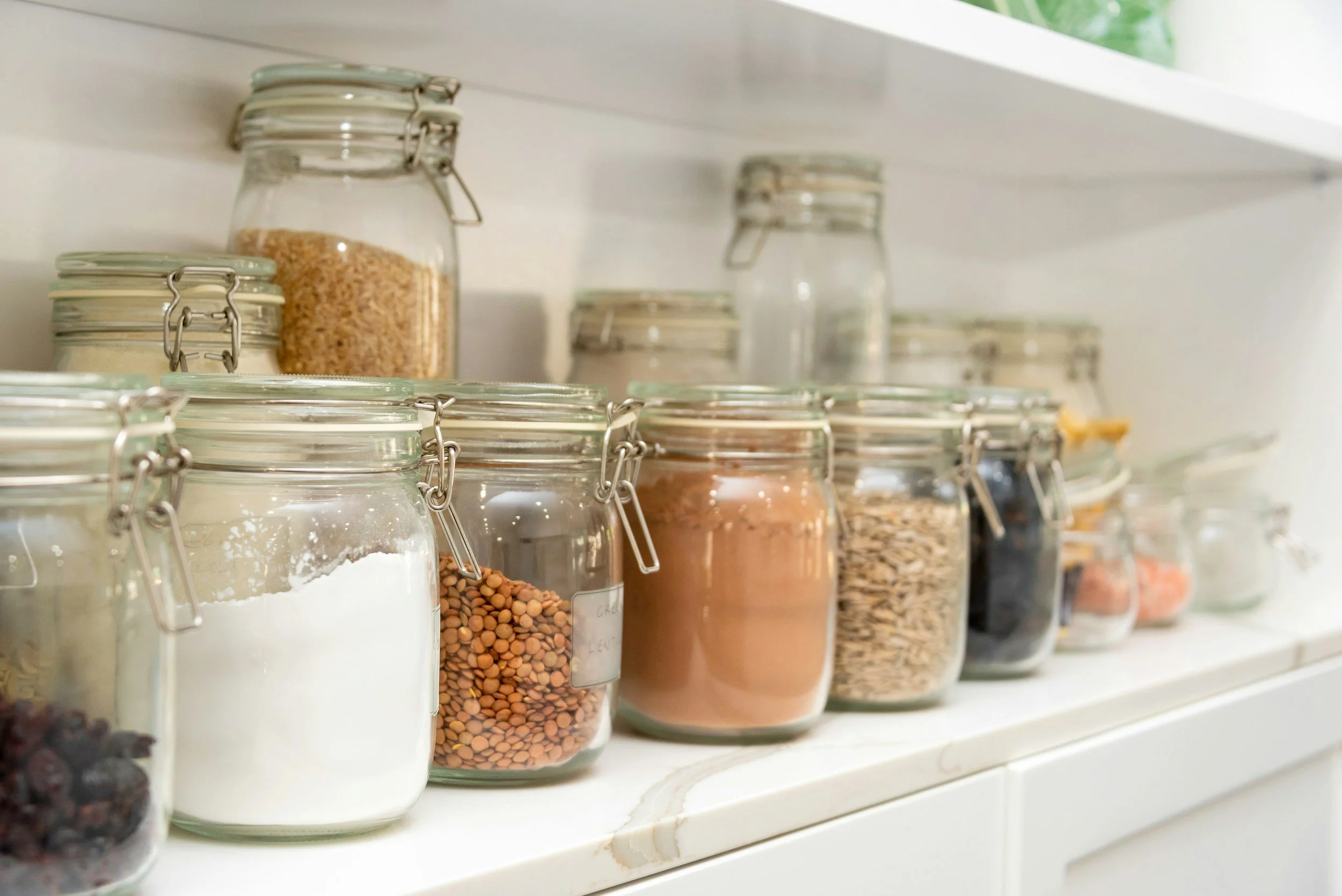 organized grains and baking supplies