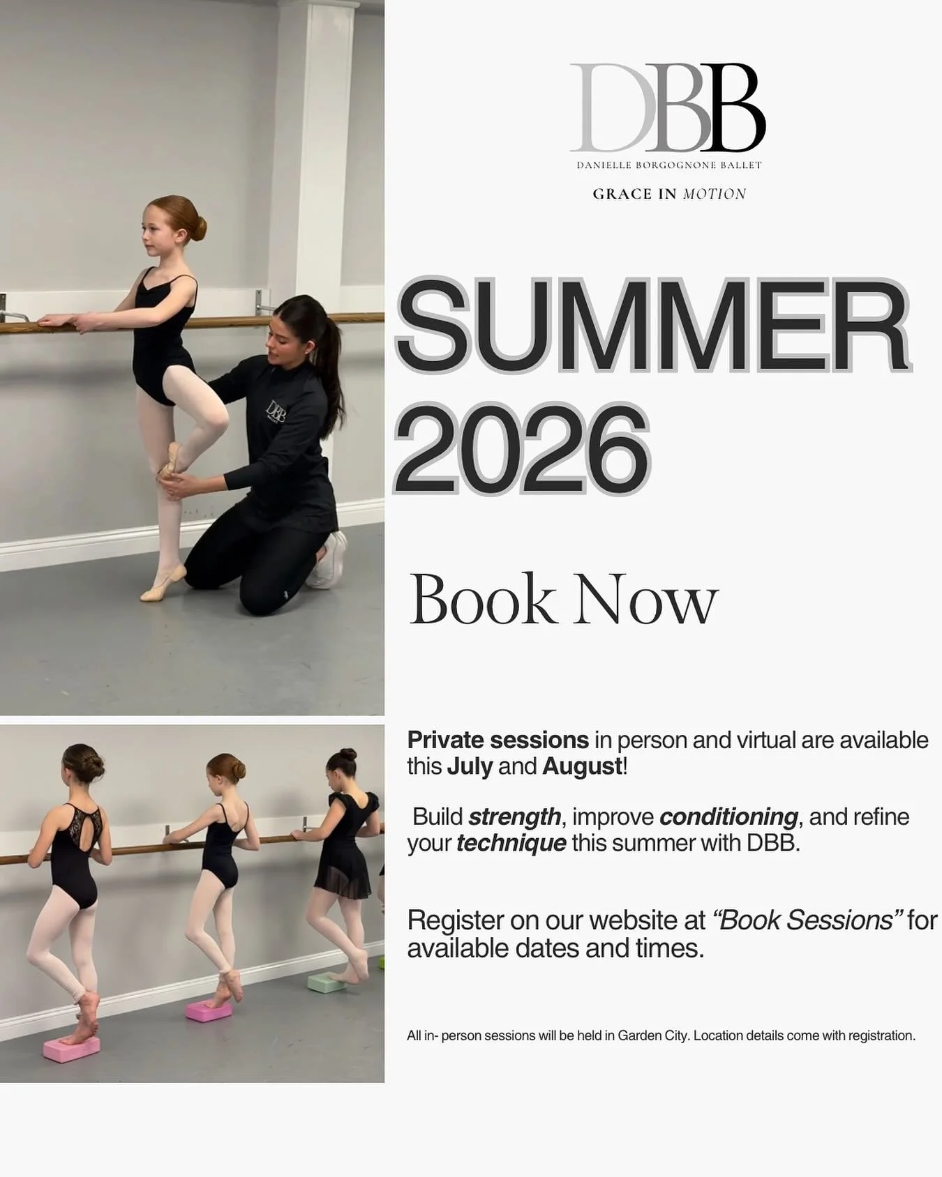 Summer with DBB! Private sessions both in person and virtual are available for this July and August on our website! ☀️

All in person sessions will be held in Garden City. 

Visit our website for registration under &ldquo;Book Sessions&rdquo; for dat