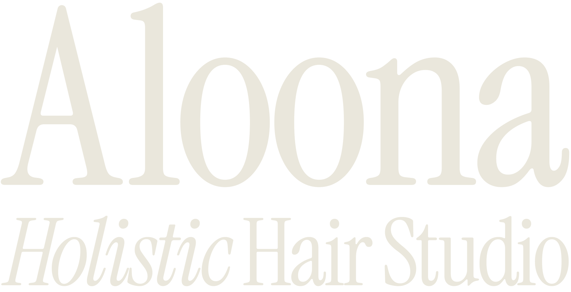 Logo for Aloha Holistic Hair Studio with stylized text in beige and black