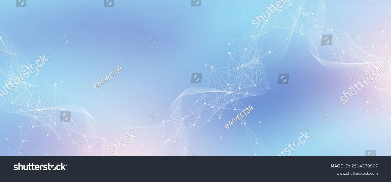 Abstract digital network with interconnected lines and nodes on a blue and light pink gradient background.