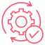 Pink gear icon with circular arrow around it, representing settings or process