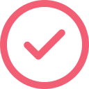 A pink checkmark inside a circle on a dark background