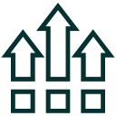 Four upward-pointing arrows above a row of four squares