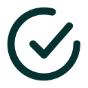 A checkmark inside a stylized circle indicating completion or approval.
