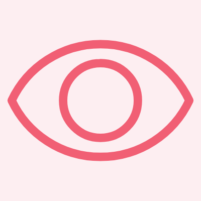 A pink outline of an eye on a light pink background.
