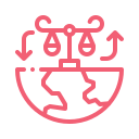 Simplified illustration of a globe with interconnected nodes and arrows, representing global connectivity or international networking.