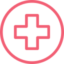 Pink circle with a white medical cross in the center