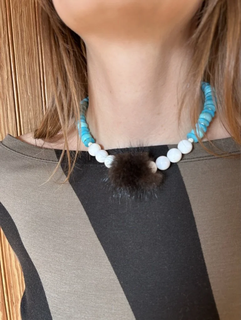 teal beaded mink choker