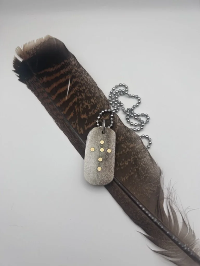 cross deer antler dog tag