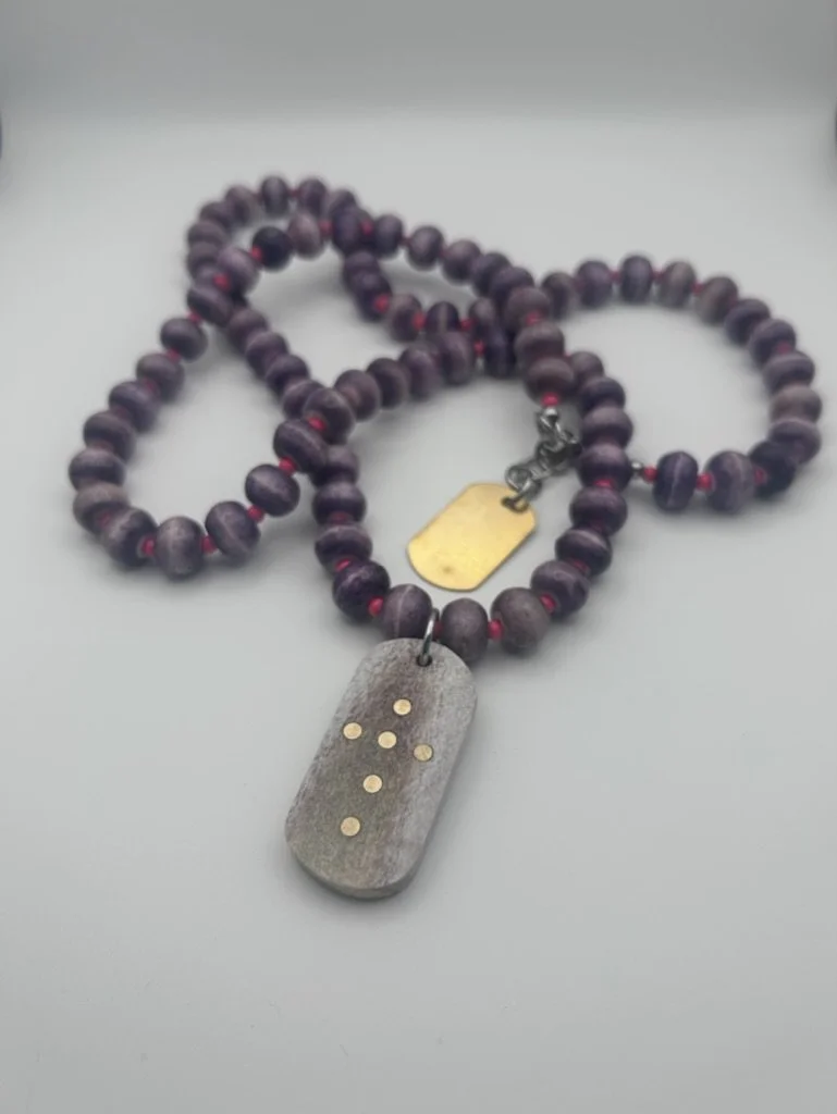 purple beaded antler dog tag necklace