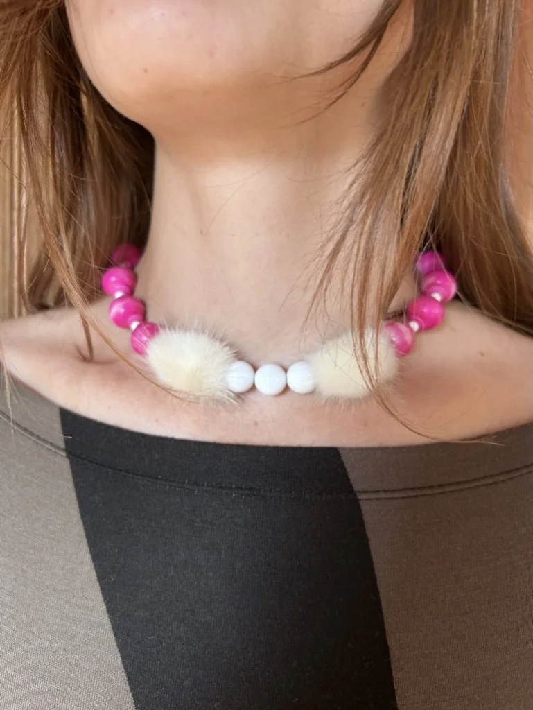 pink beaded mink choker