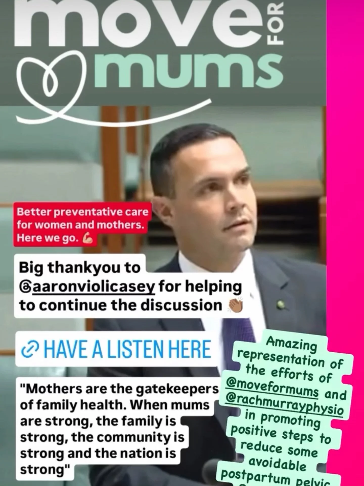 🌟 A Powerful Message for Postpartum Health 🌟

We&rsquo;re incredibly proud of Rachael Laycock, owner of Move for Mums, and Aaron Violi MP, for taking an important message all the way to Parliament last week &mdash; the critical need for proper pelv